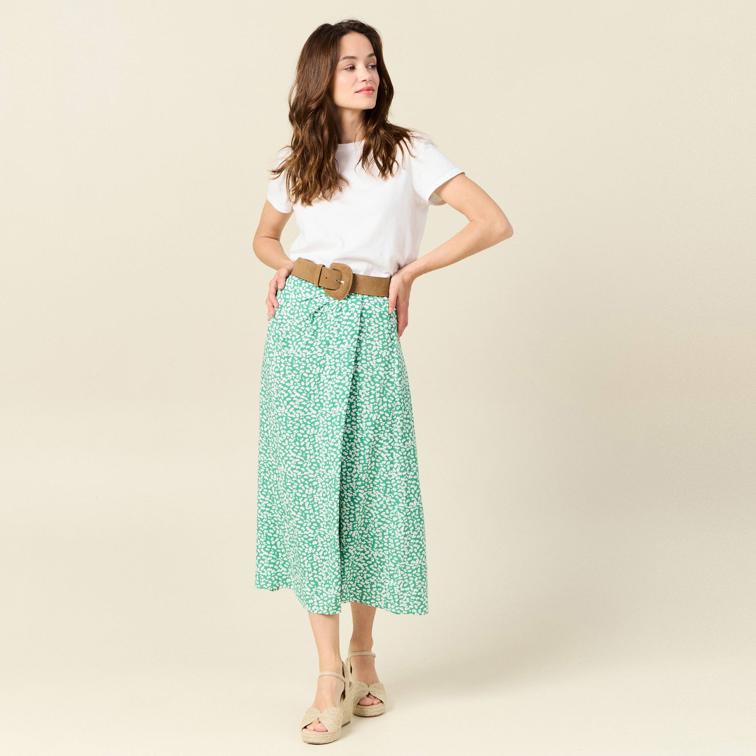 jupe longue evasee vert femme Jupe longue évasée vert femme