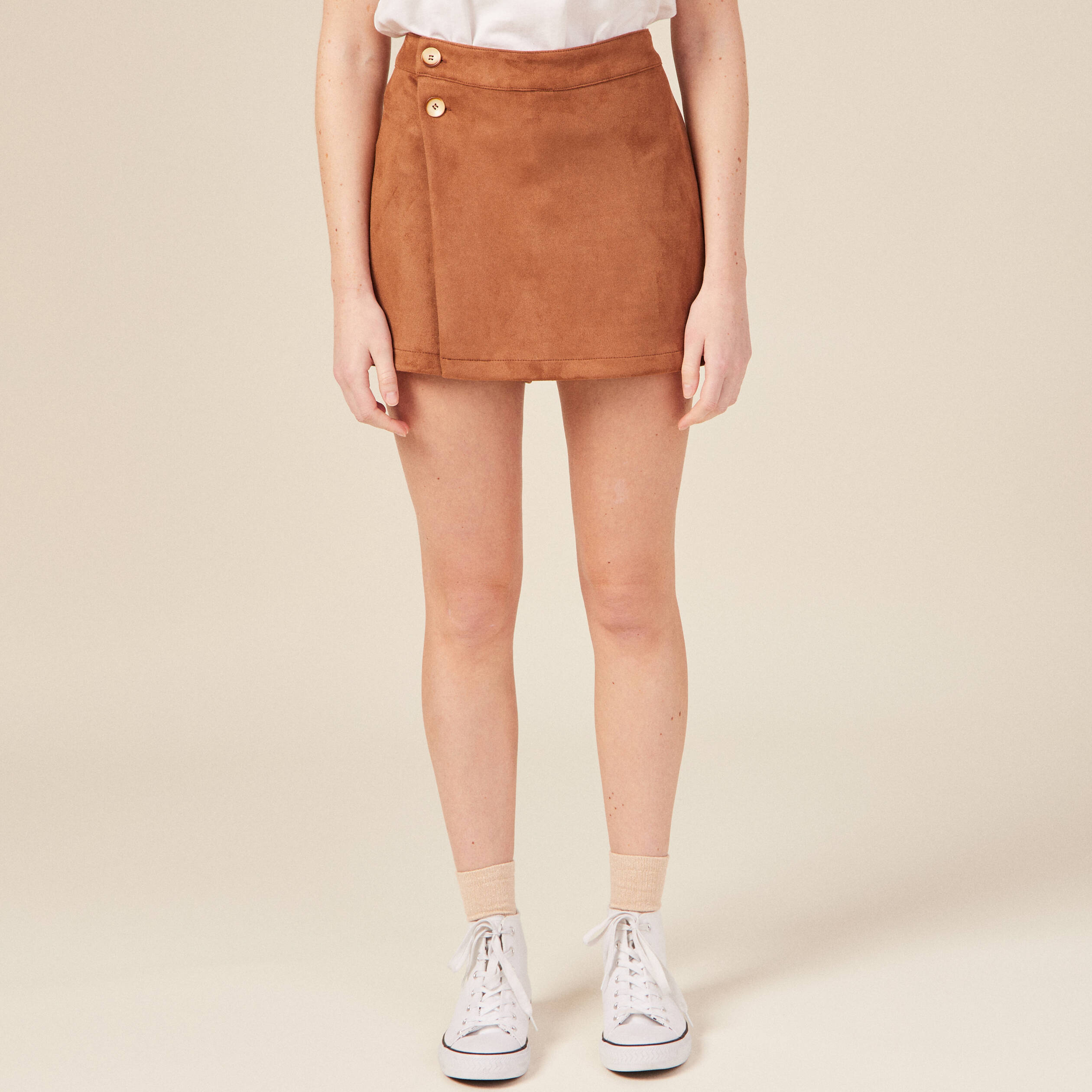 Jupe short droite su dine marron femme