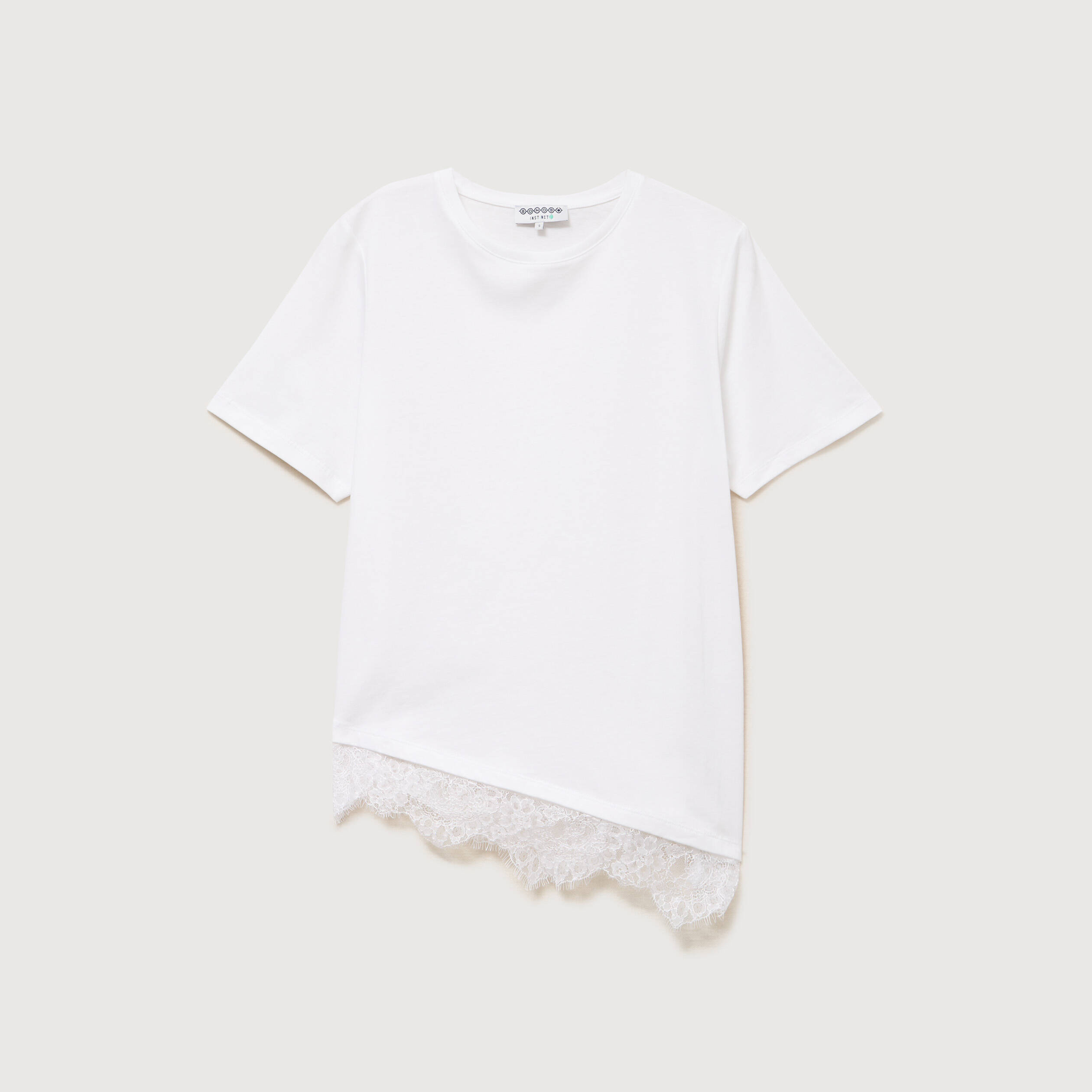 T-shirt droit col rond avec dentelle ecru femme