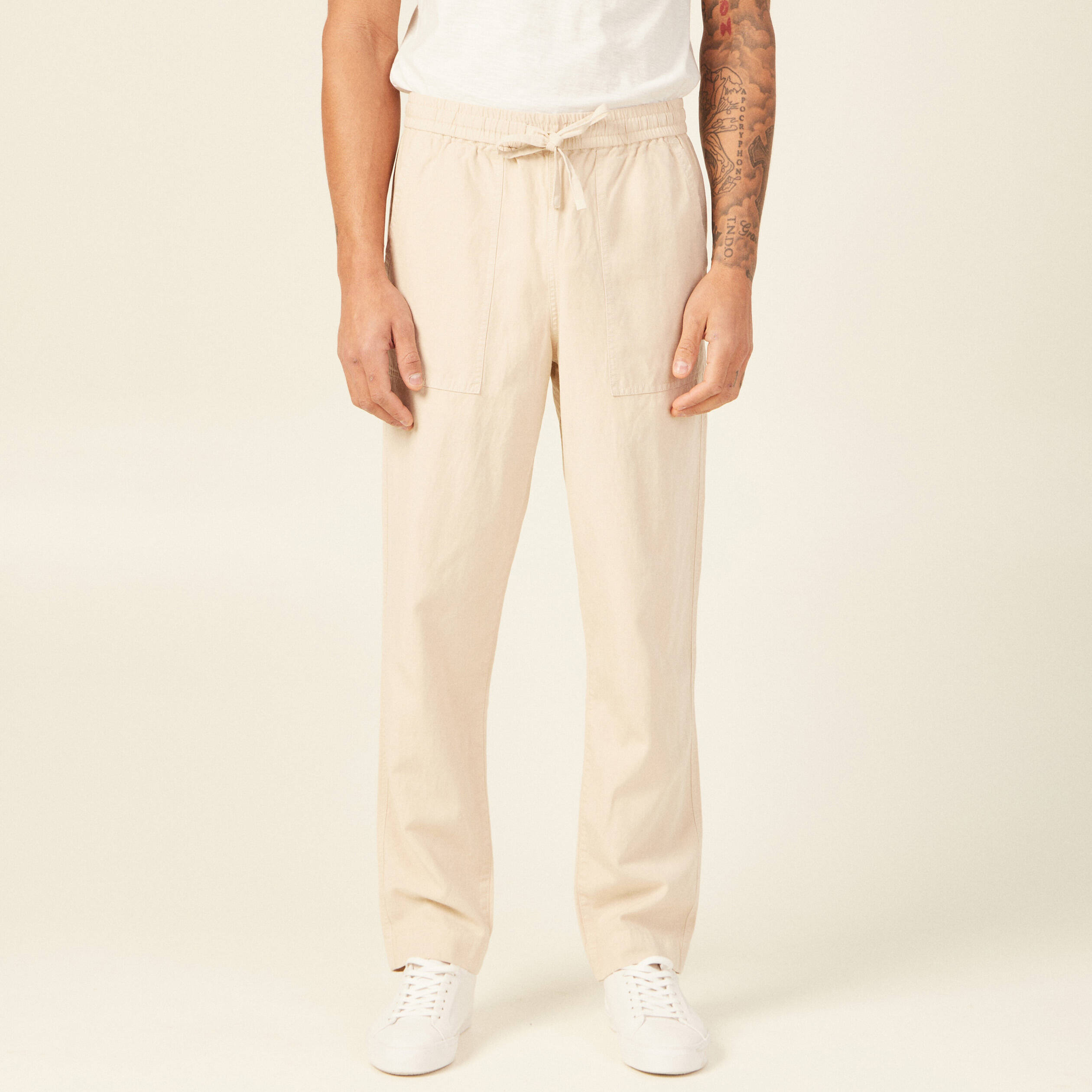 pantalon chino a coulisse beige homme Pantalon chino à coulisse beige homme