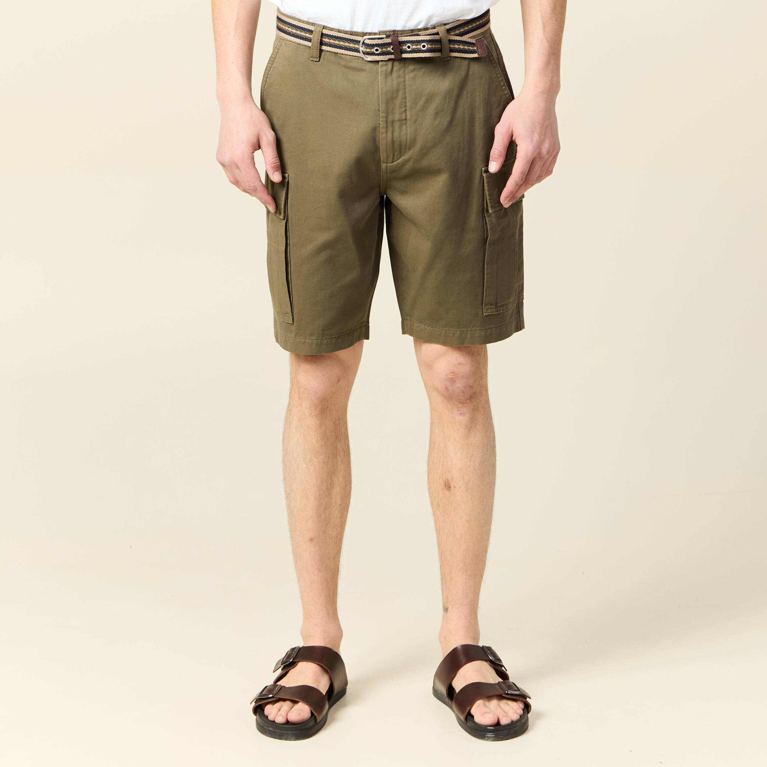 bermuda droit cargo ceinture vert kaki homme Bermuda droit cargo ceinture vert kaki homme