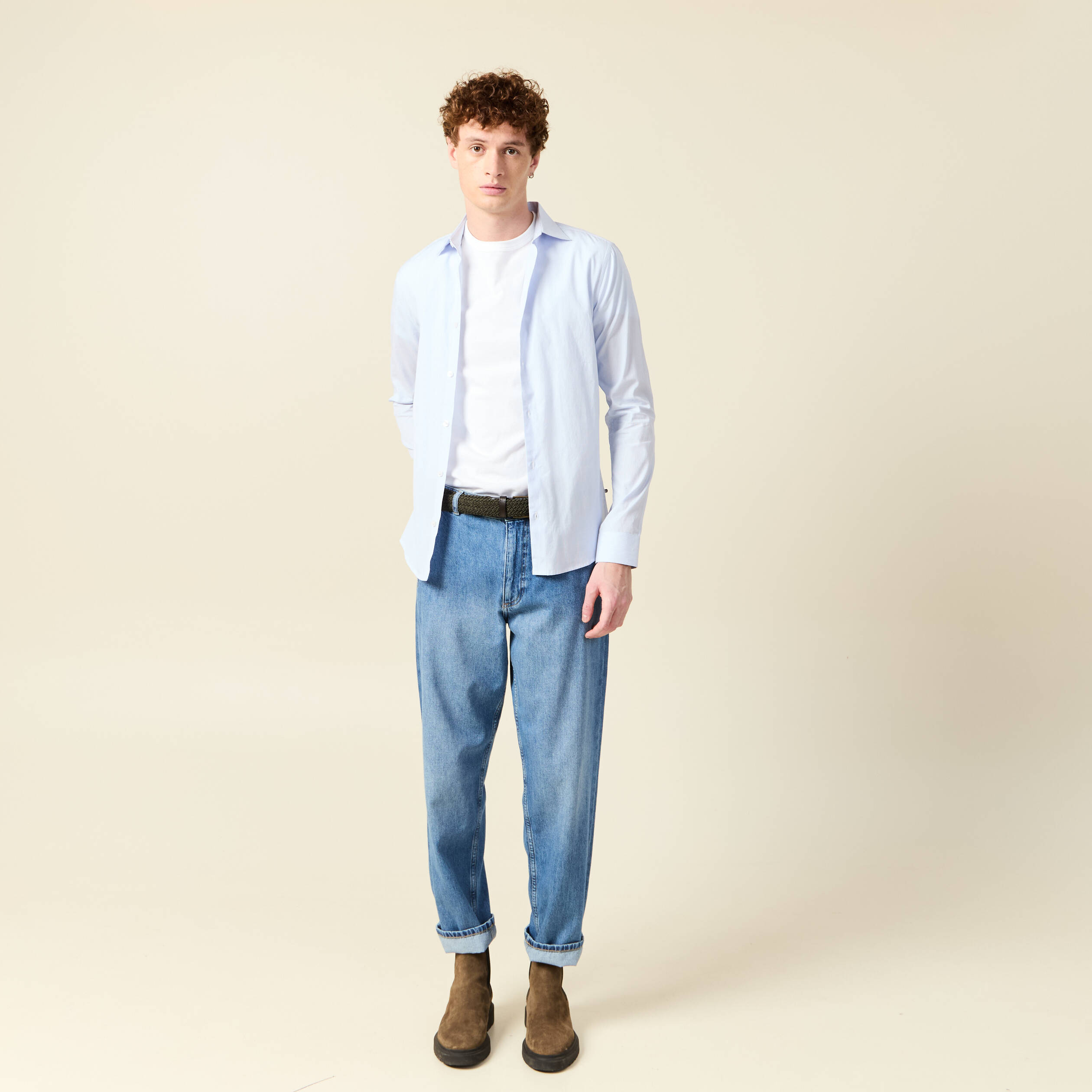 chino droit longueur 32 en coton denim stone homme Chino droit longueur 32 en coton denim stone homme