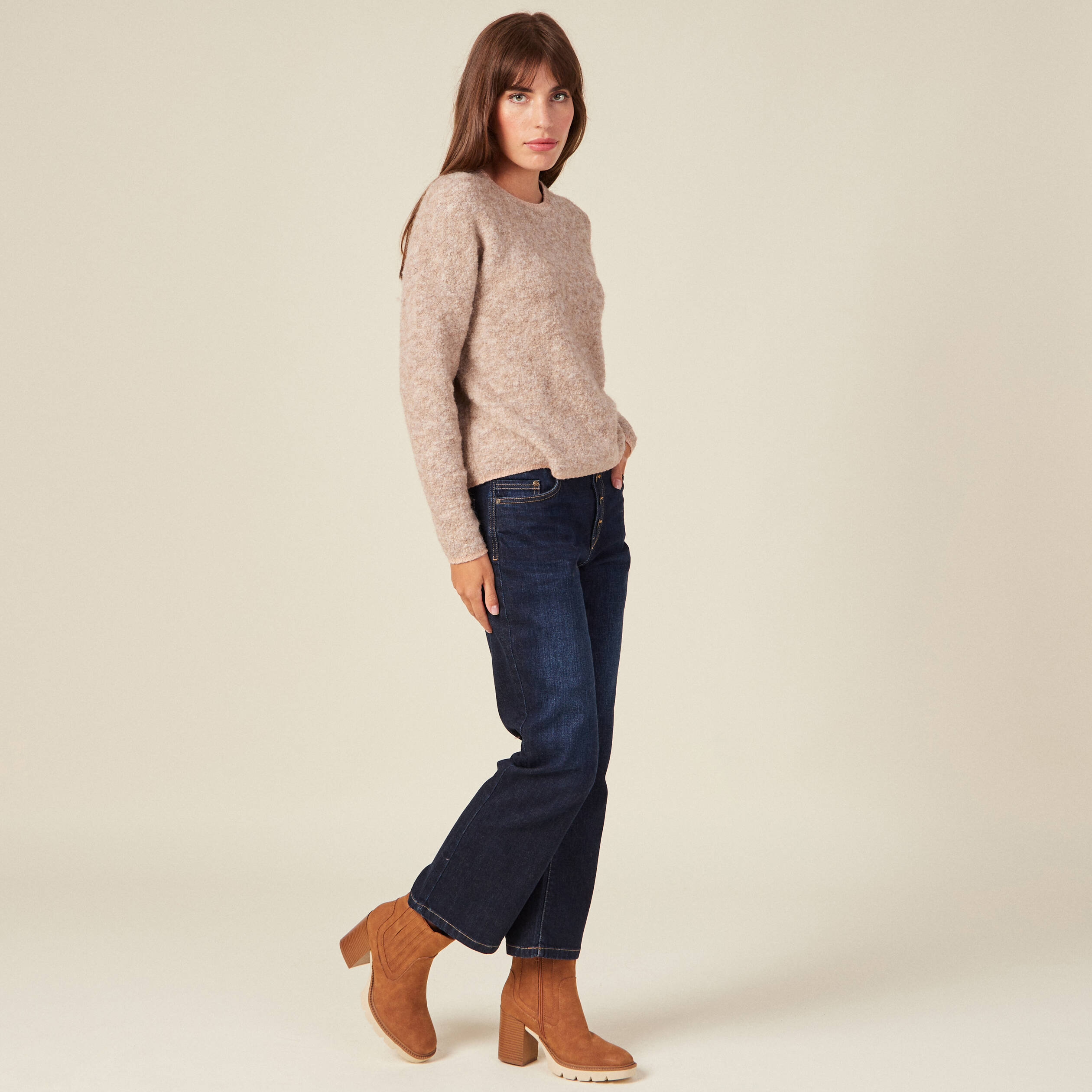 Pull éco-responsable beige femme
