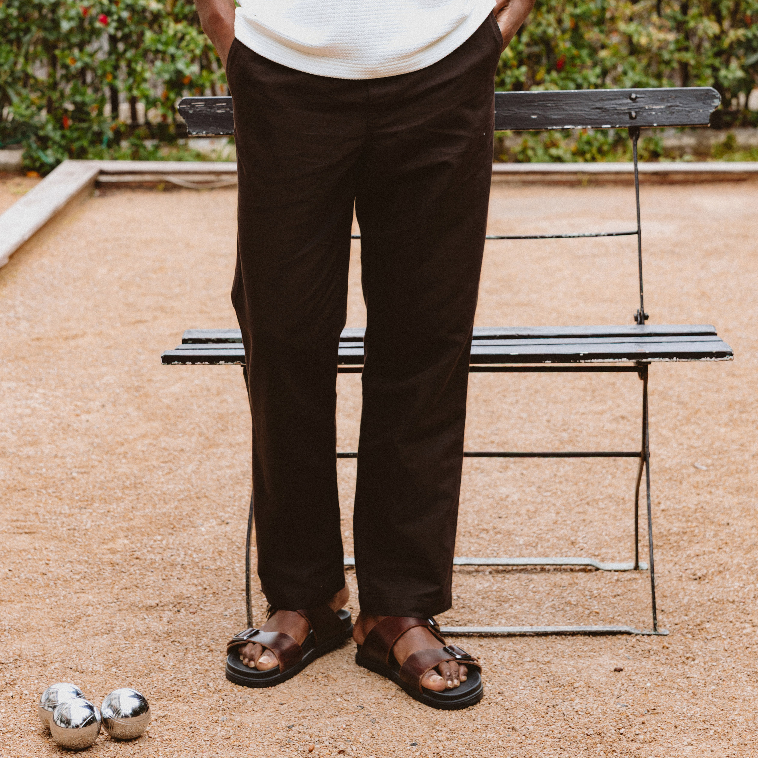 Pantalon coupe straight marron fonc&eacute; homme