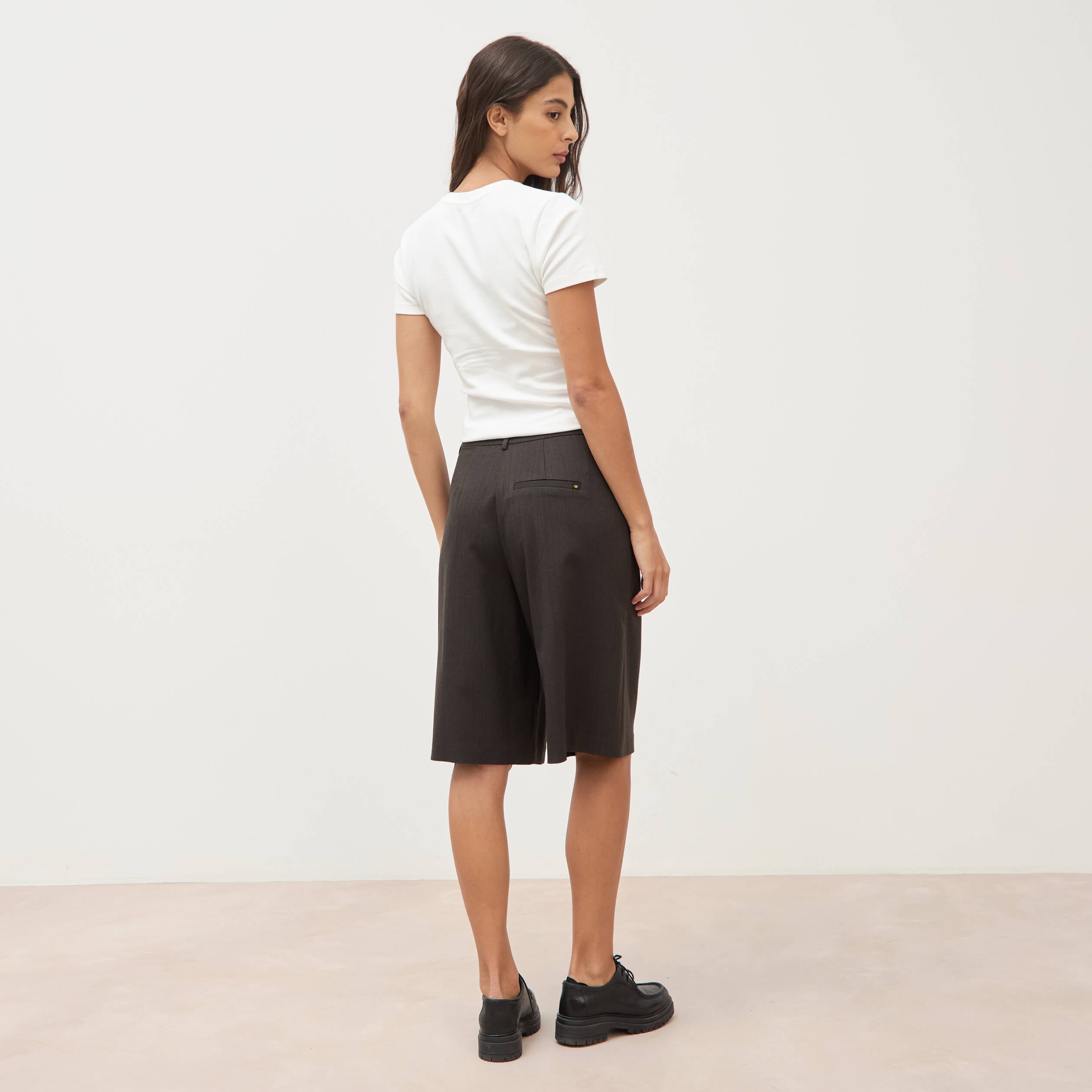 Bermuda large taille haute marron fonc&eacute; femme