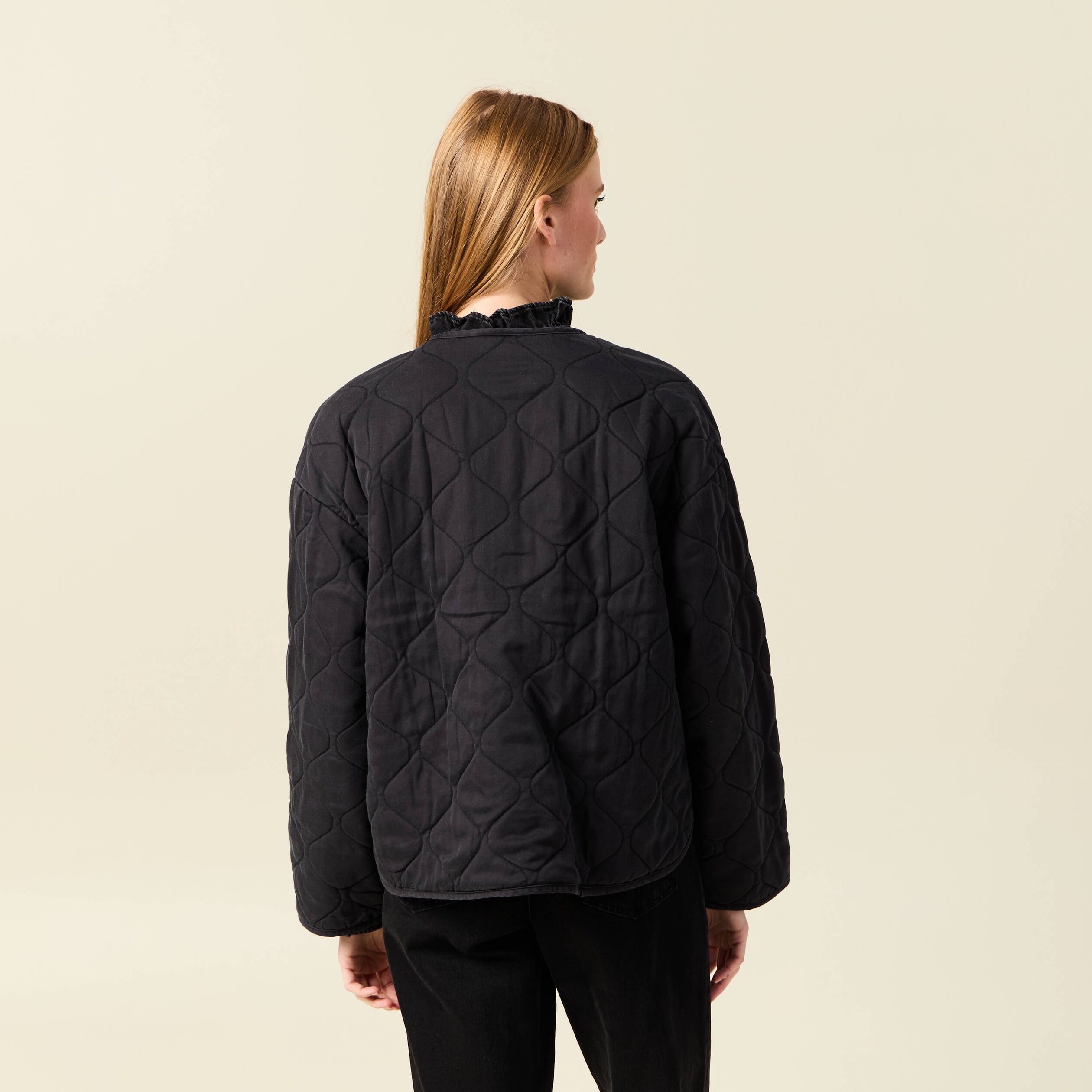 Veste oversize manches longues doubl&eacute;e gris fonc&eacute; femme