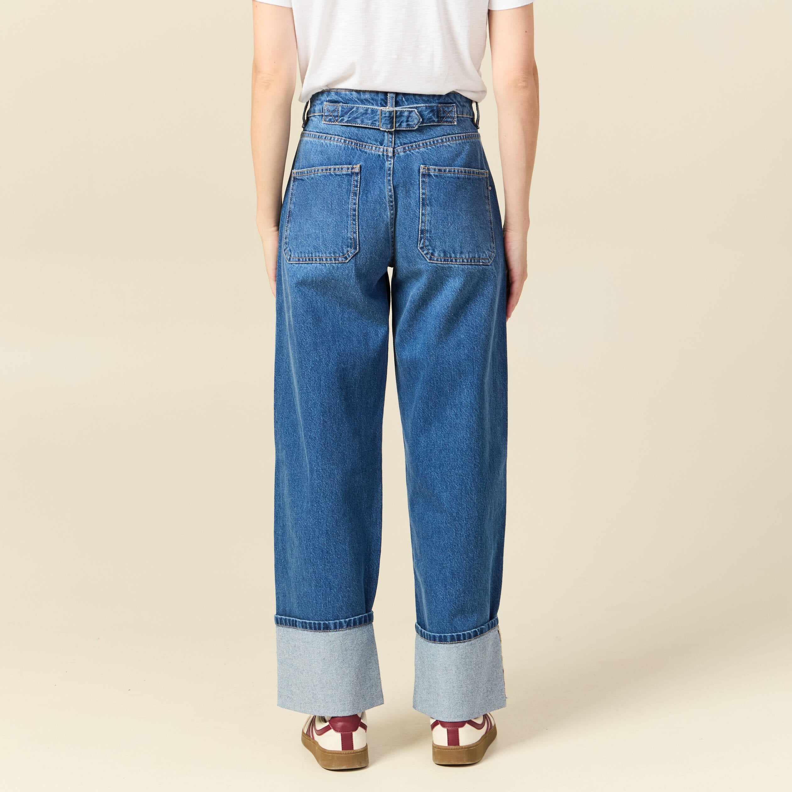 Jeans wide large taille haute denim stone femme