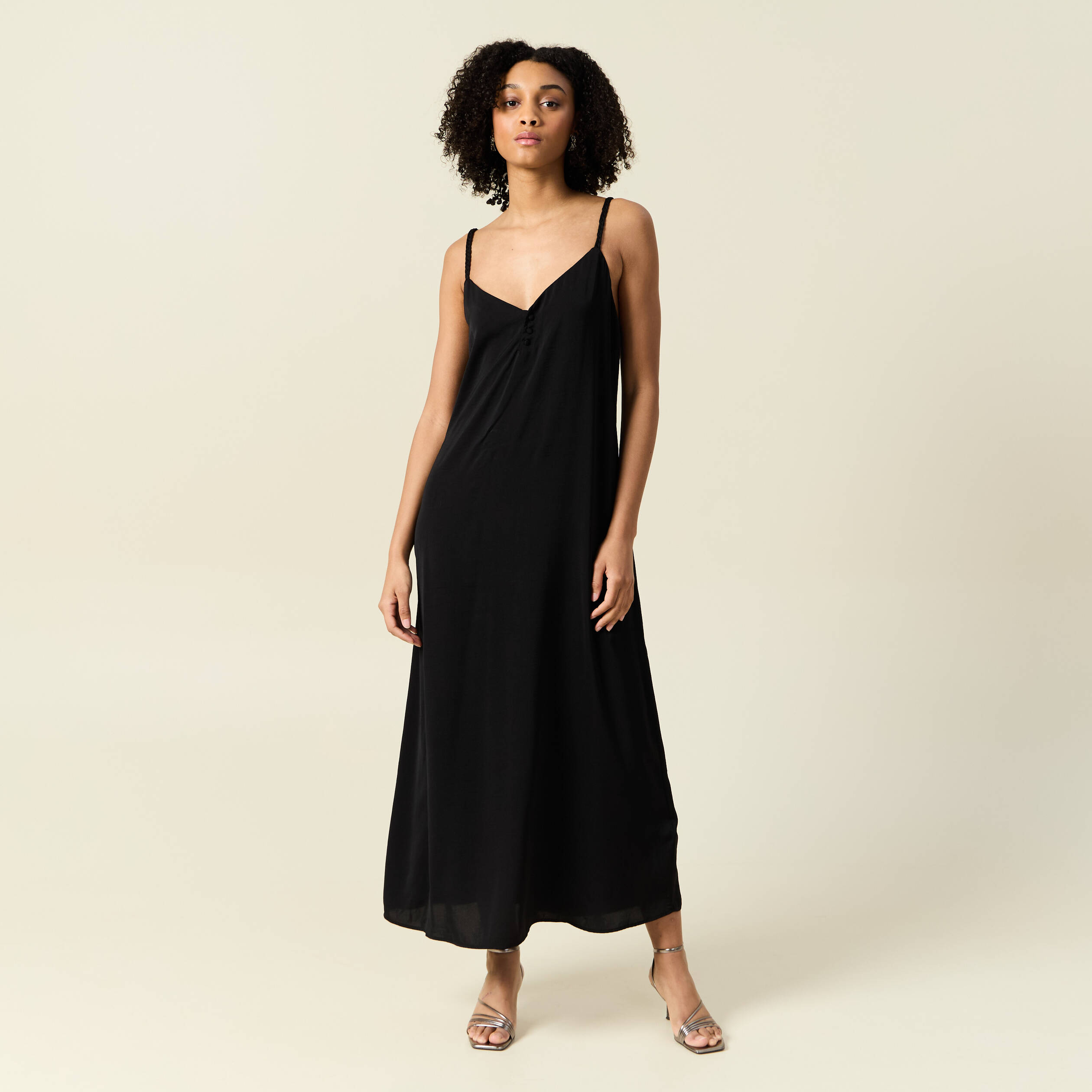 robe longue droite satin noir femme Robe longue droite satin noir femme