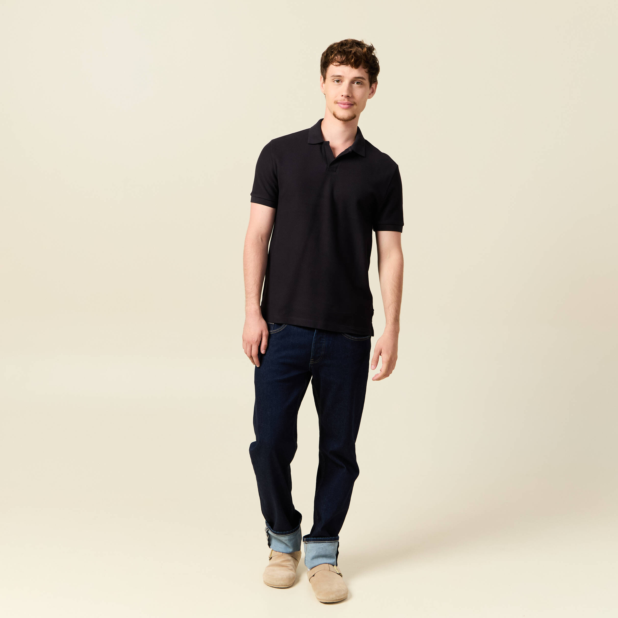 polo cintre manches courtes en coton noir homme Polo cintré manches courtes en coton noir homme