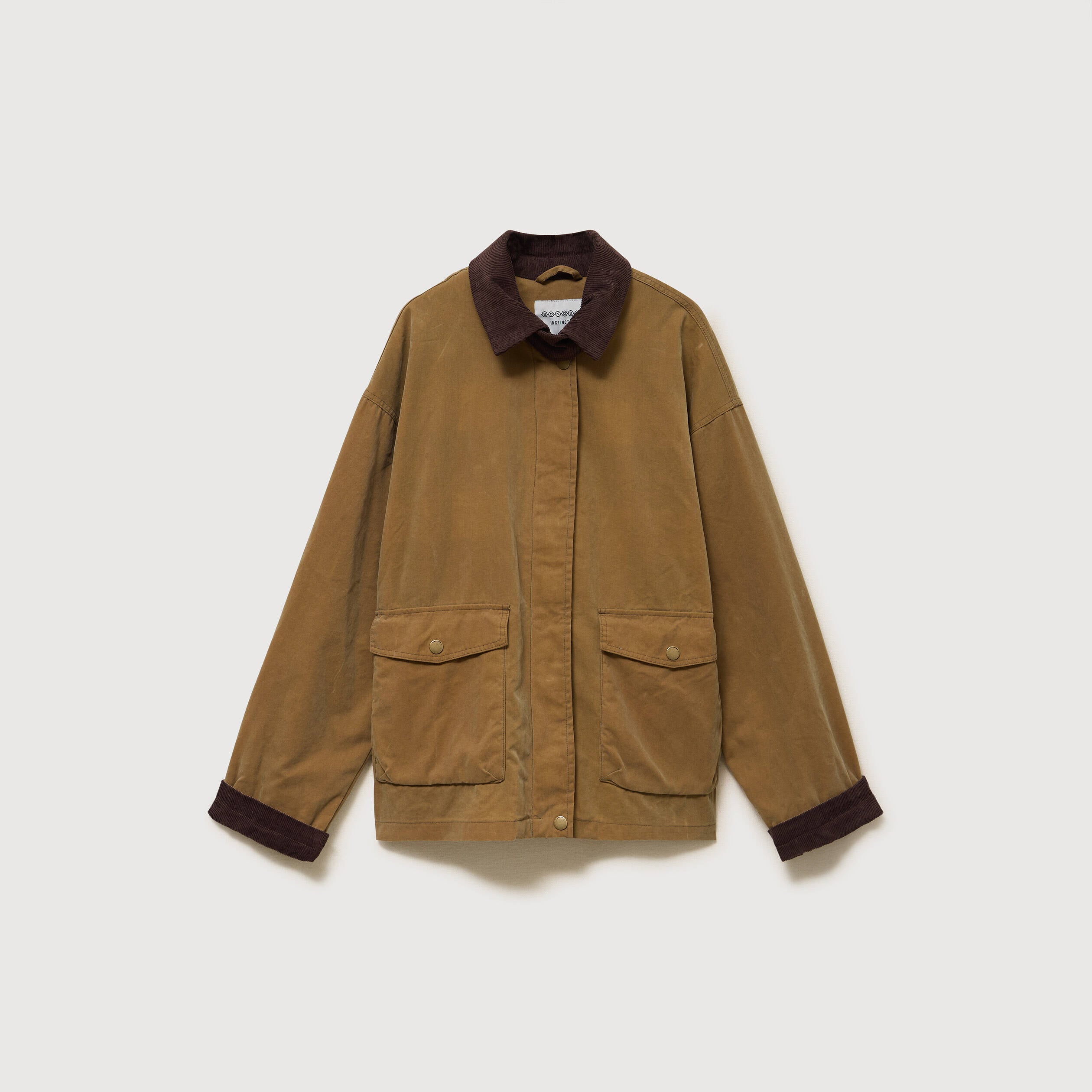 Parka oversize courte col classique camel femme