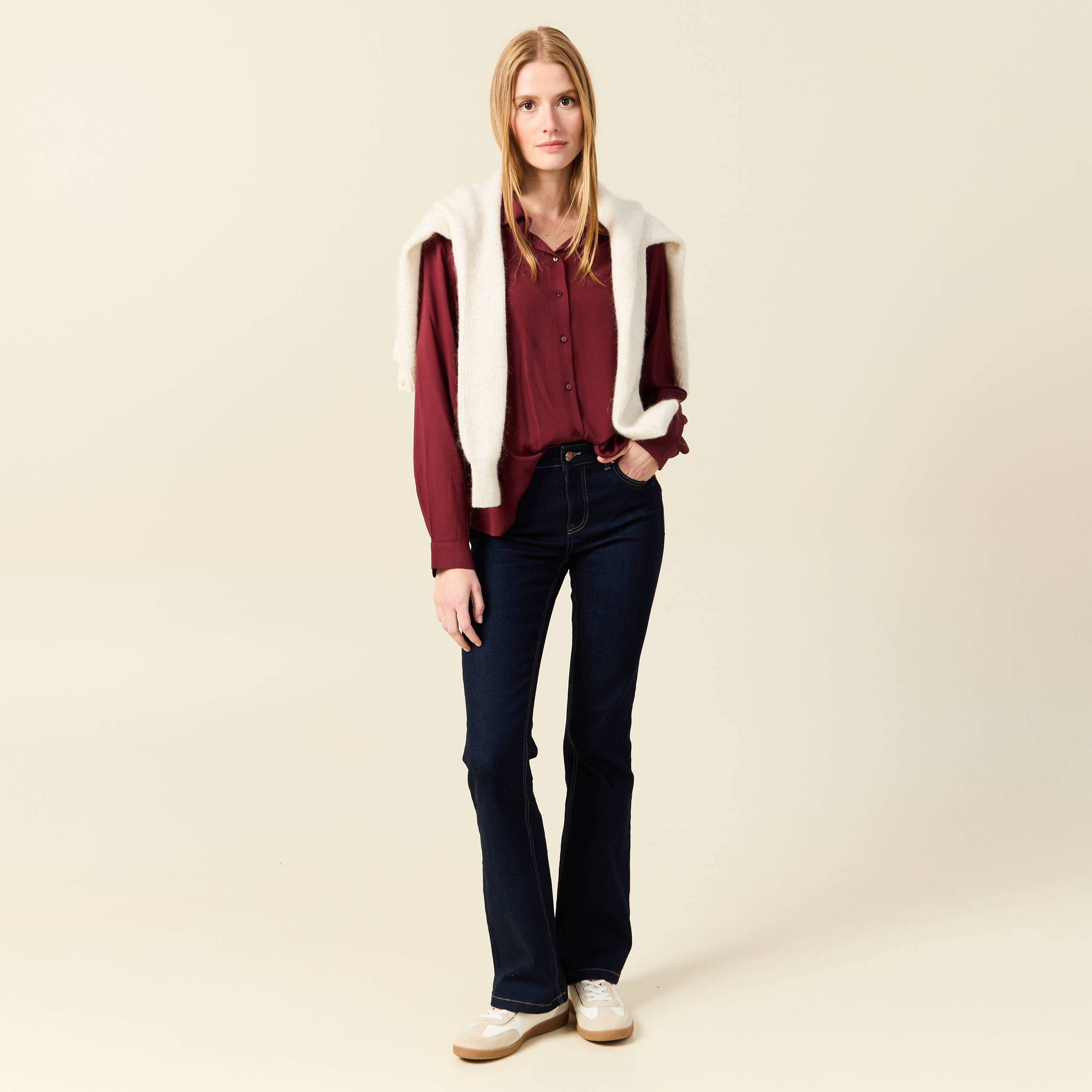 chemise manches longues fluide bordeaux femme Chemise manches longues fluide bordeaux femme