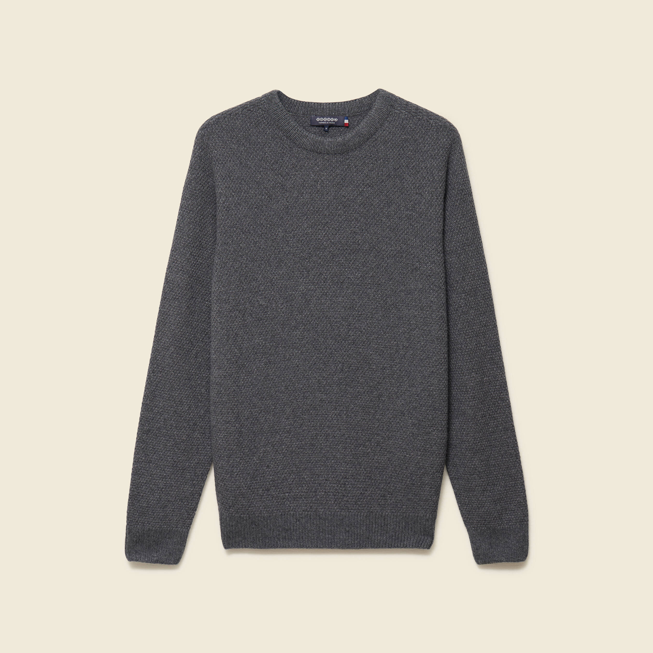 Pull manches longues fabriqu&eacute; en France gris fonc&eacute; homme