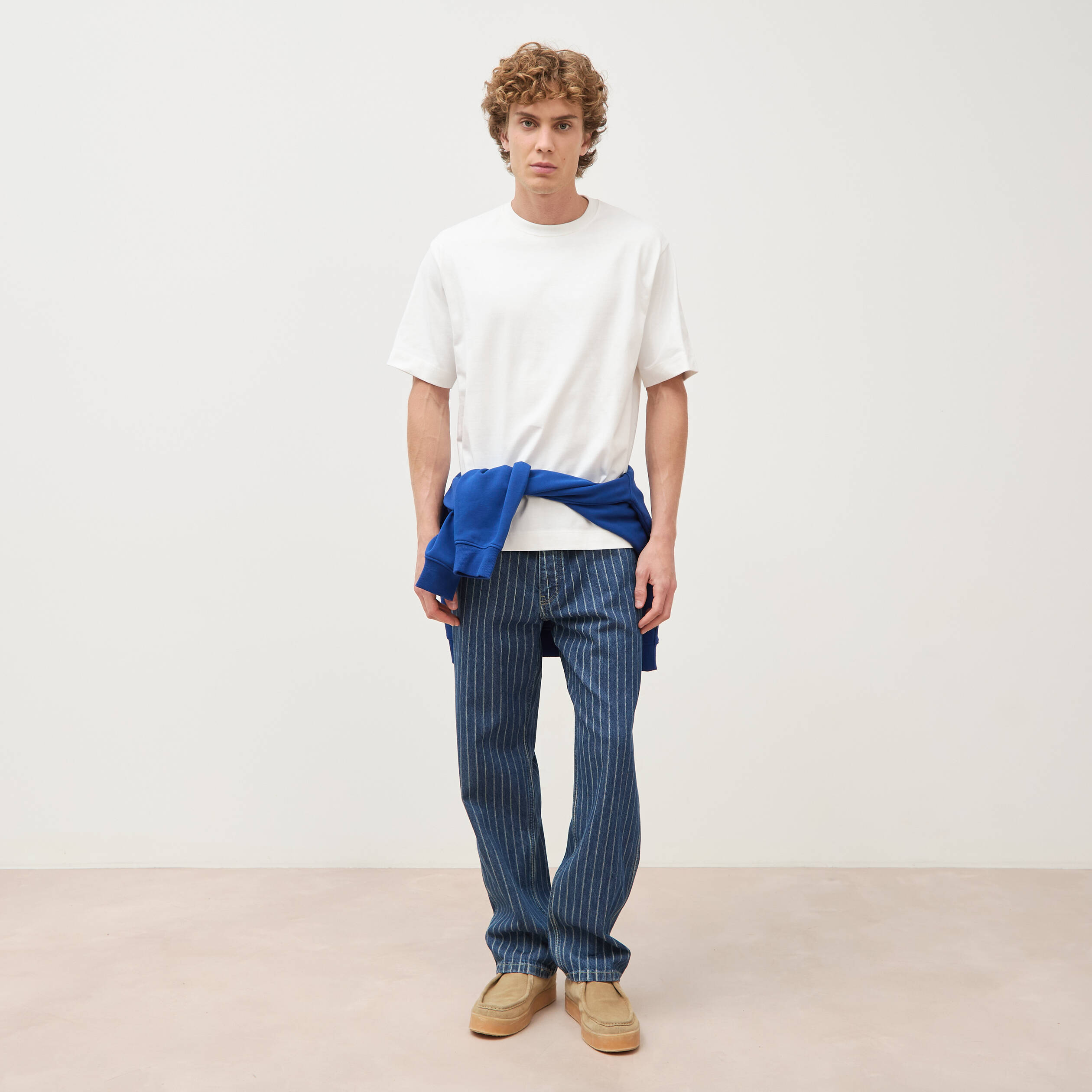 T-shirt ample col rond manches courtes ecru homme
