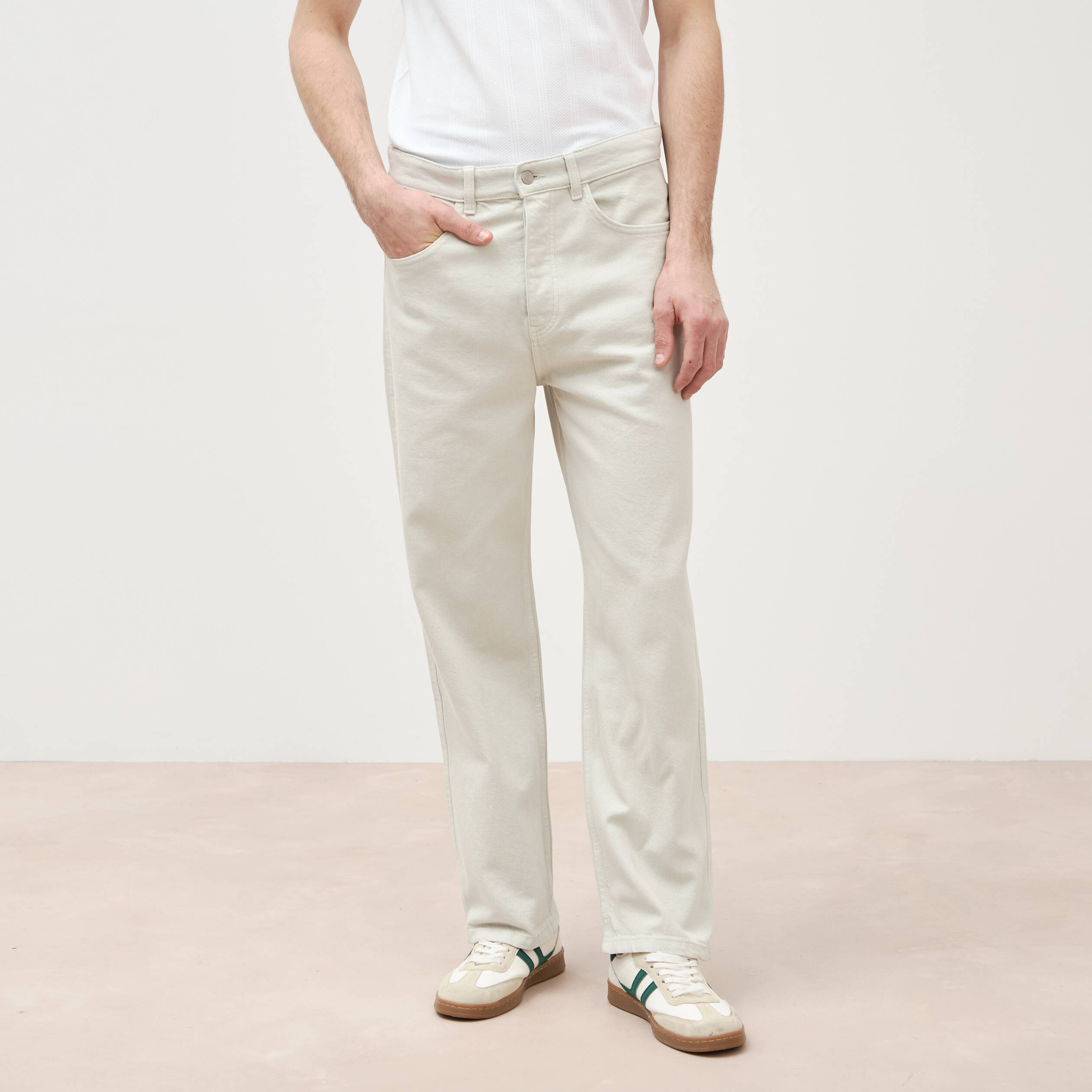 Jeans large 5 poches longueur 32 denim beige homme