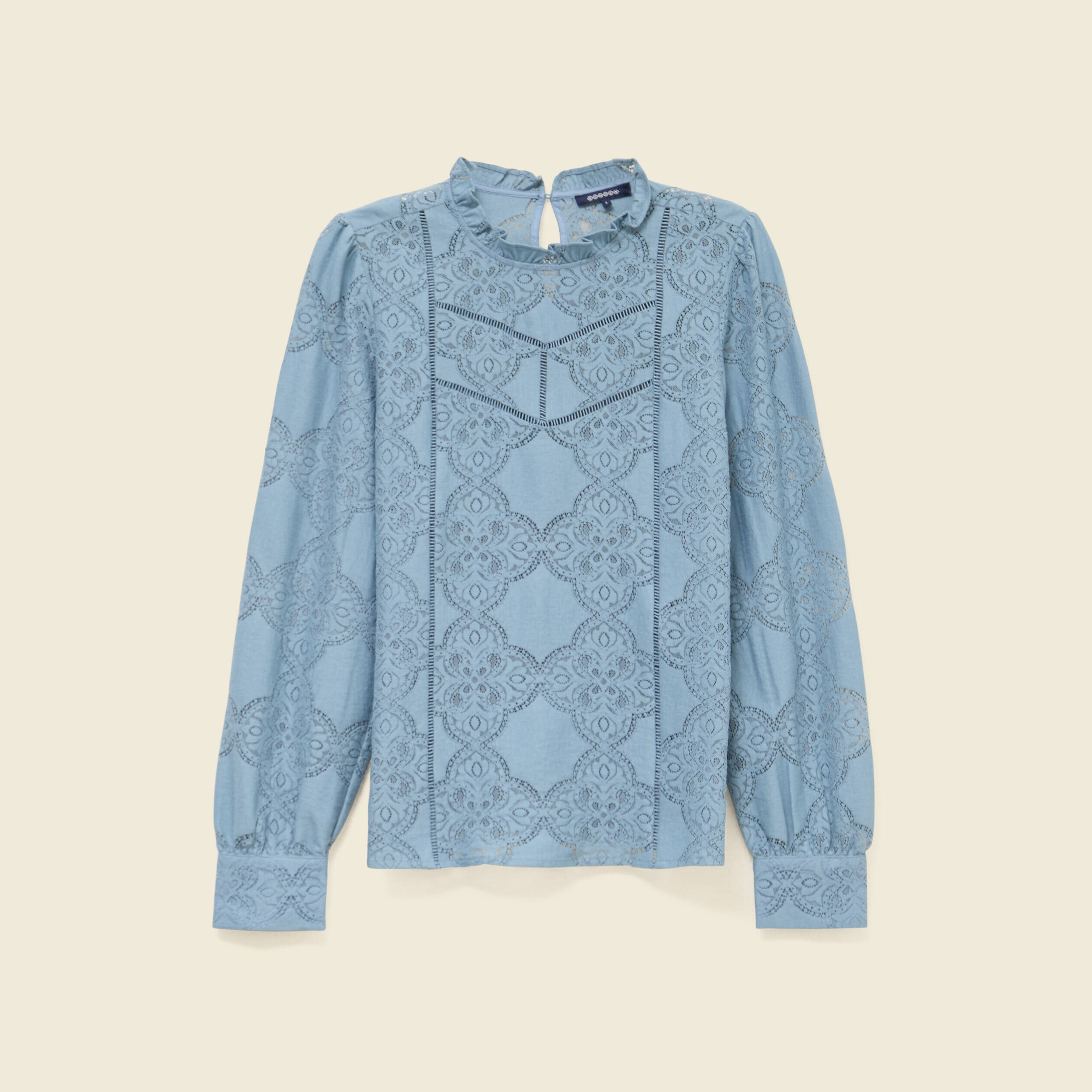 Blouse cintr&eacute;e dentelle manches longues gris femme