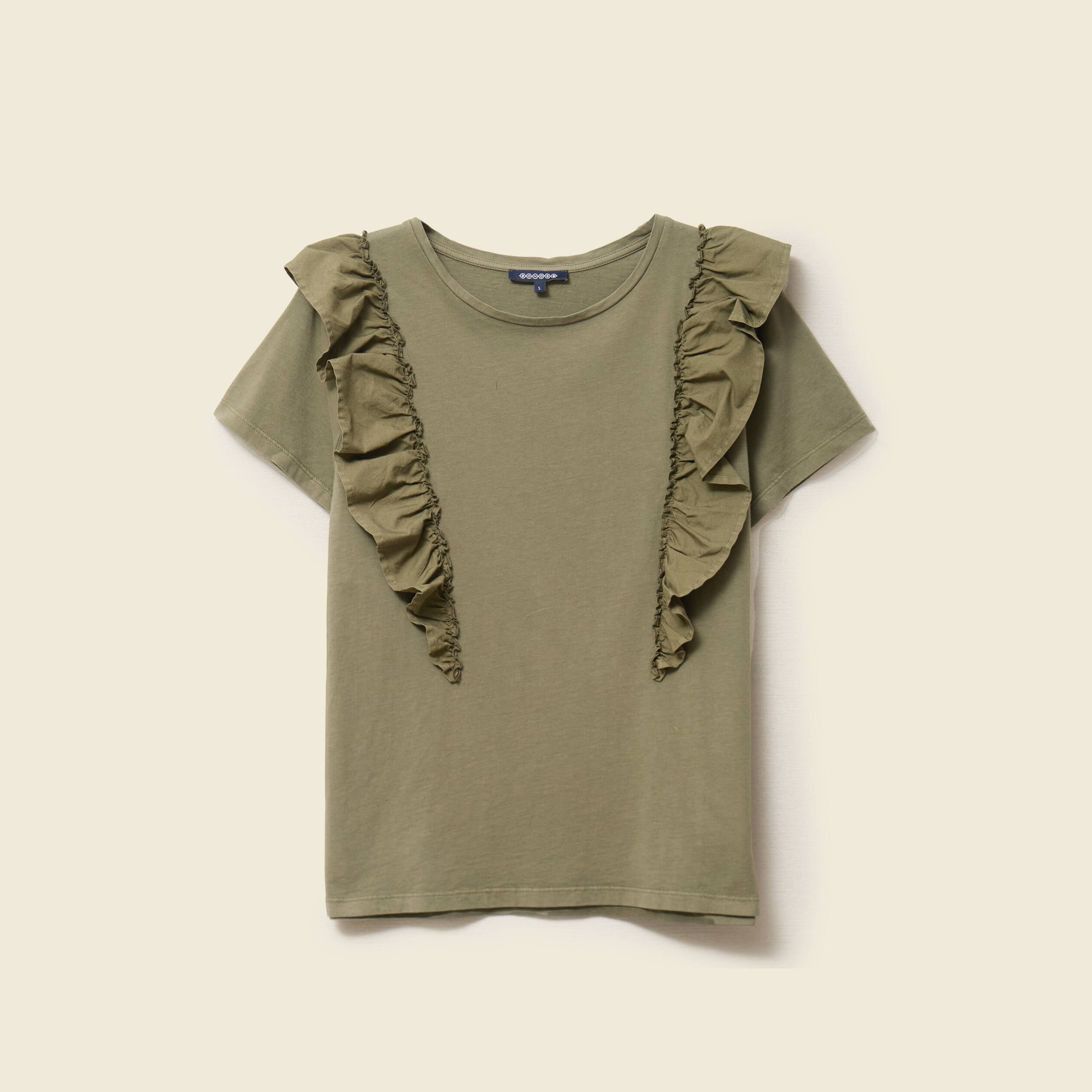 T-shirt en coton manches courtes vert kaki femme