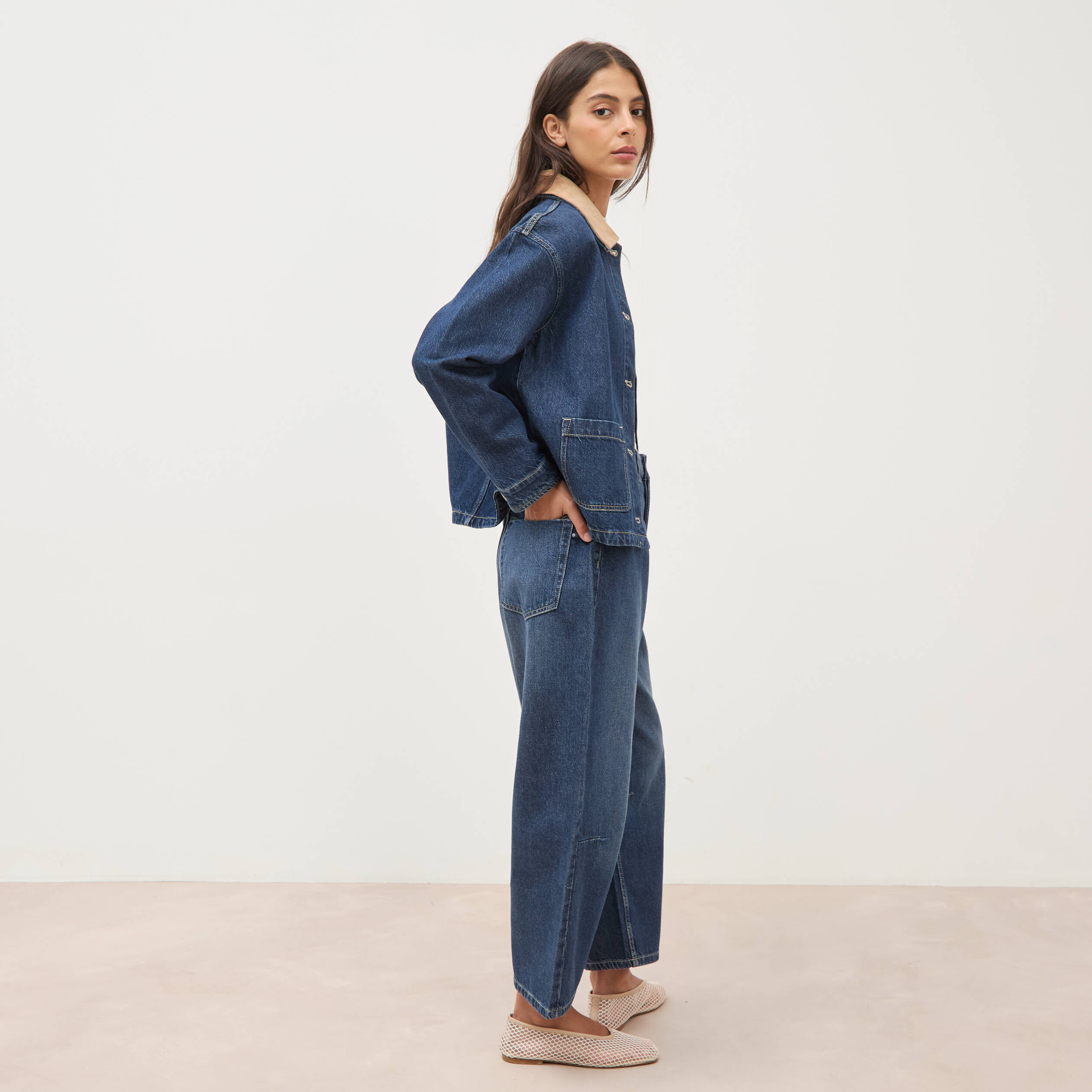 Veste en jeans manches longues denim brut clean femme