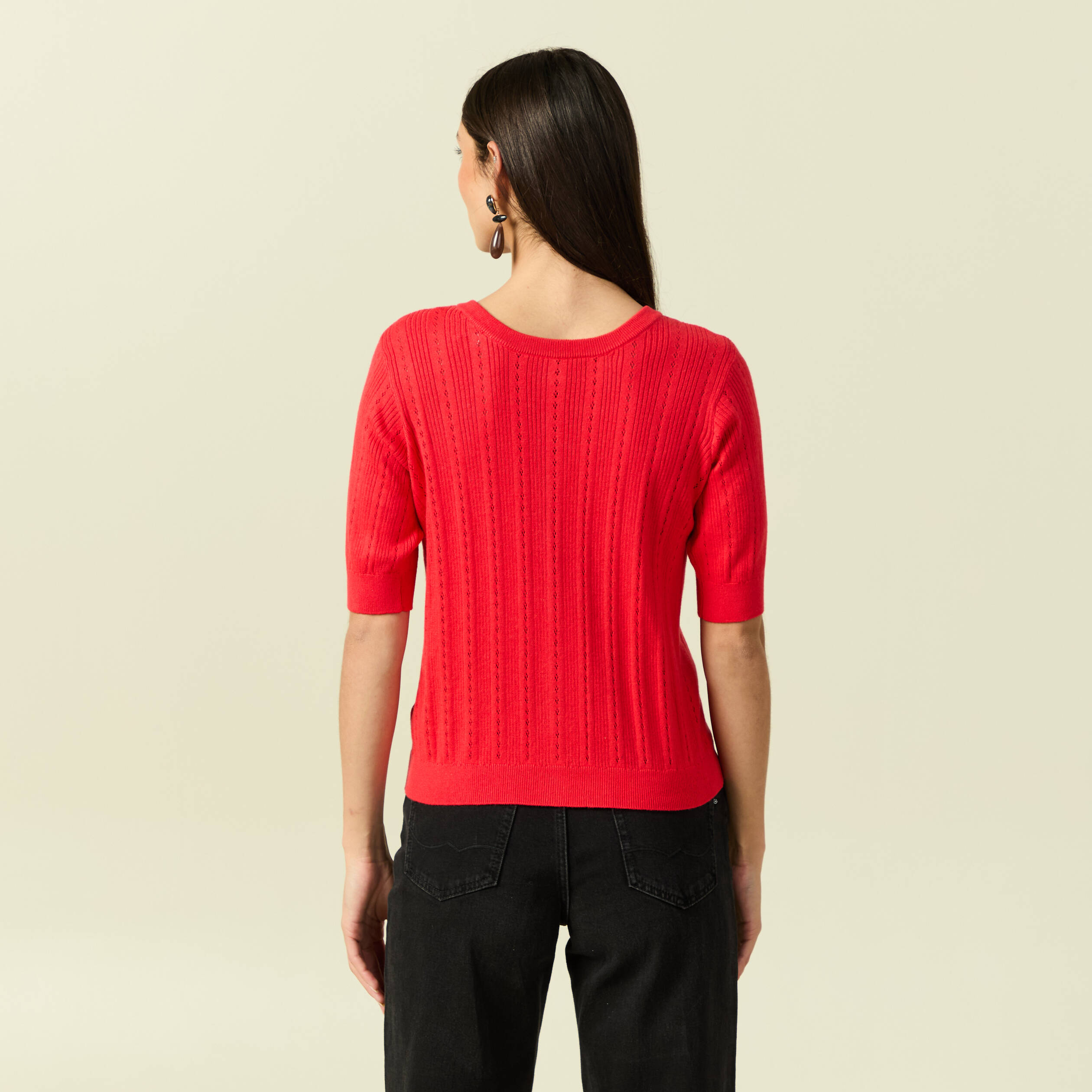 Gilet manches coude col rond rouge fonc&eacute; femme