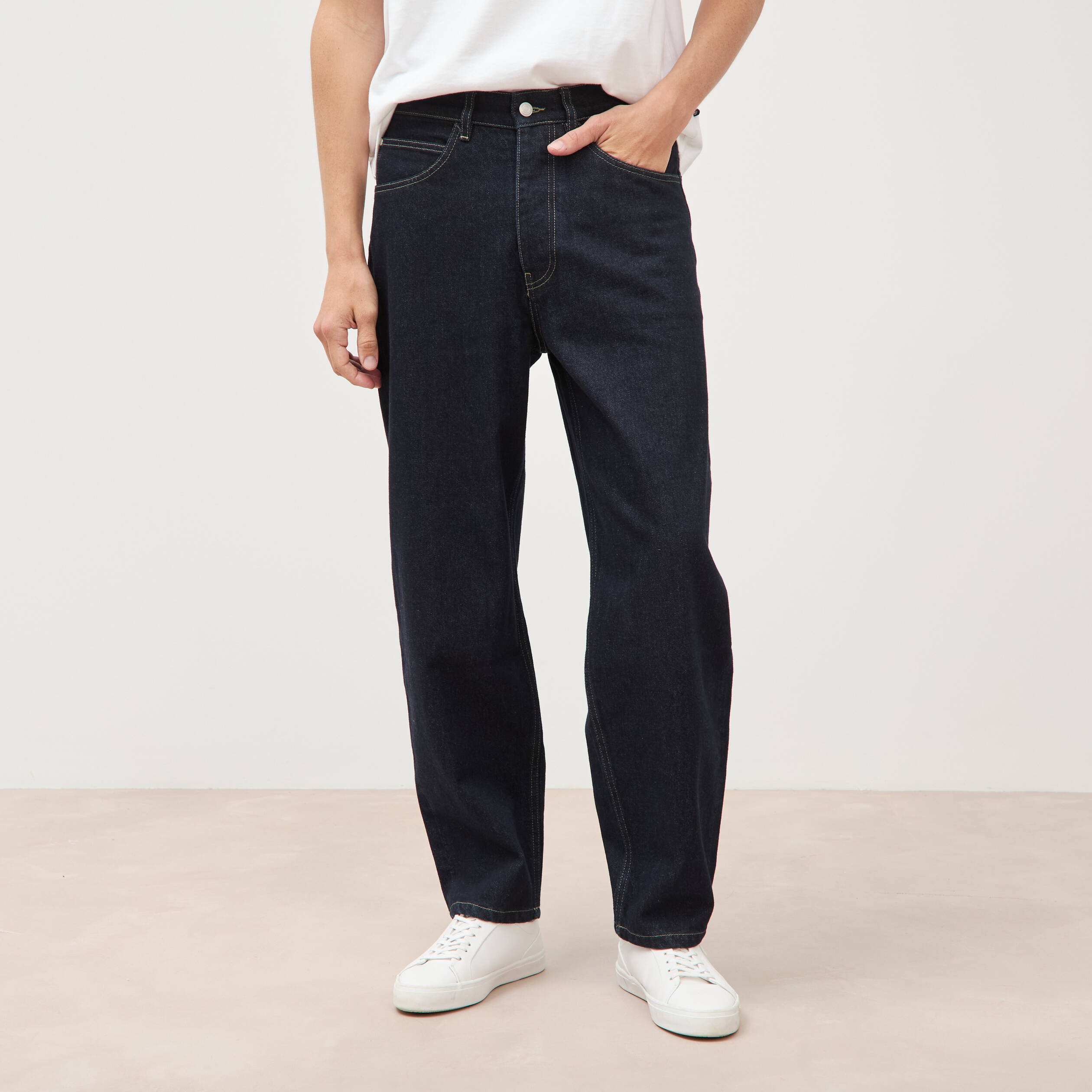 Jeans large longueur 32 en coton denim brut rinse homme