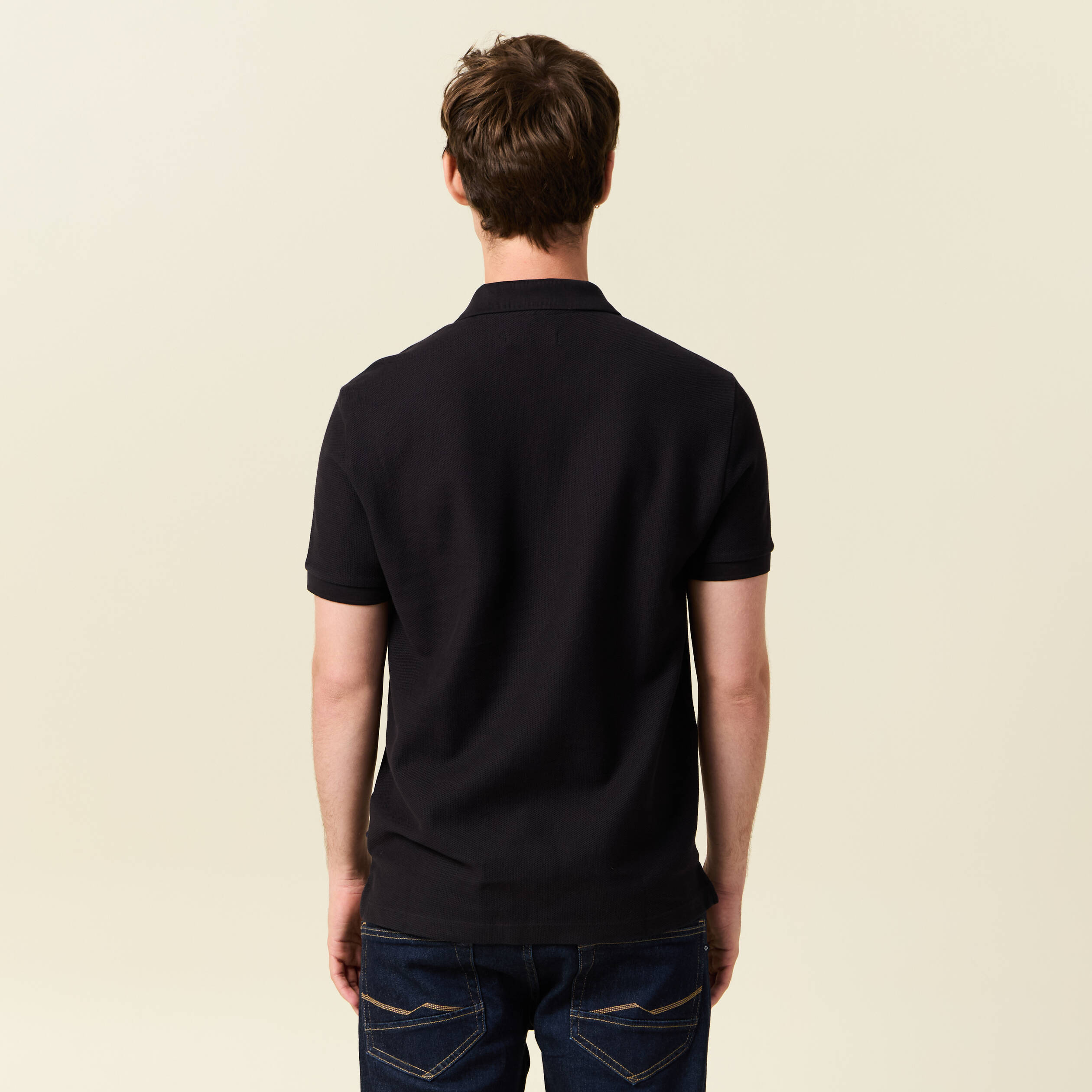 polo cintre manches courtes en coton noir homme Polo cintré manches courtes en coton noir homme