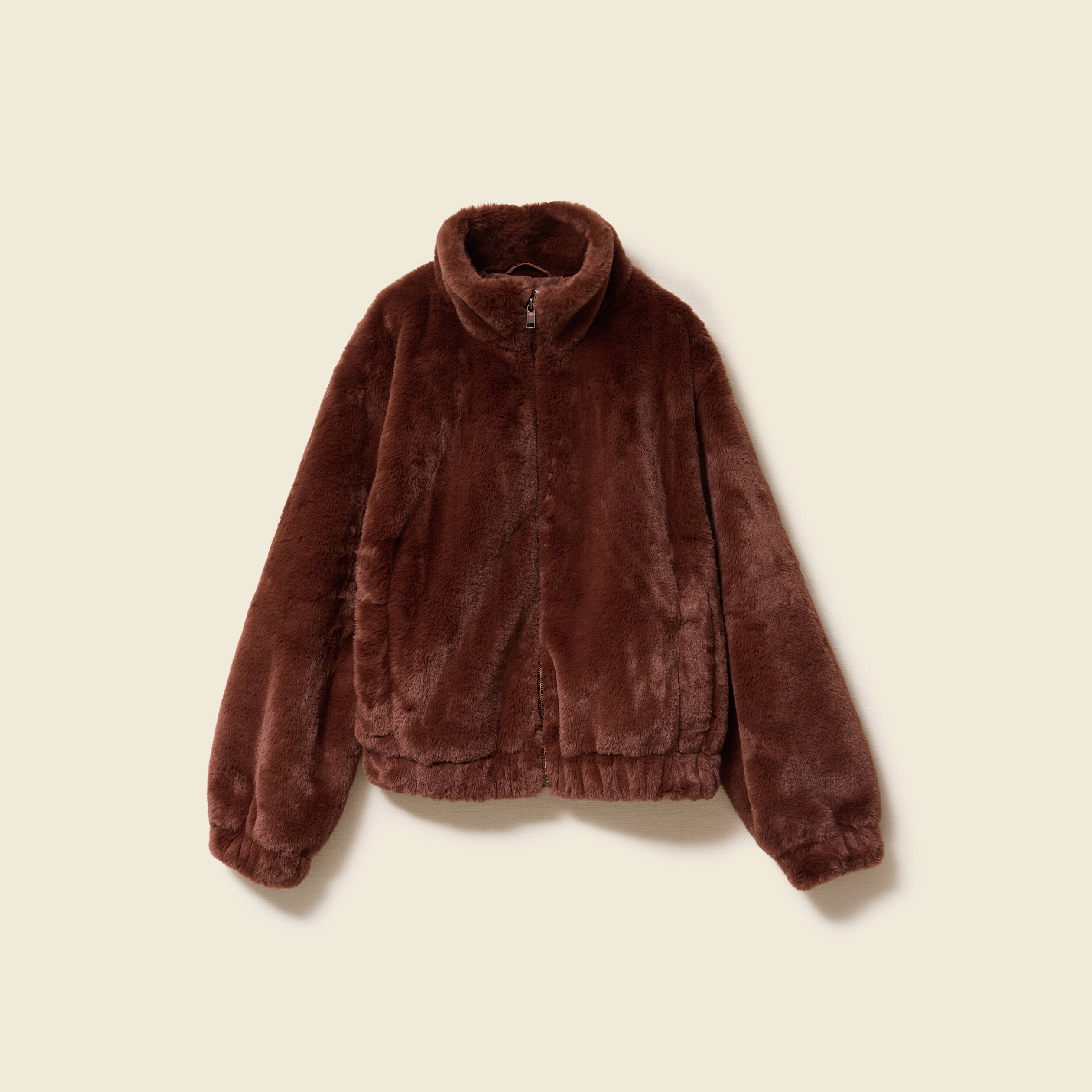 Veste droite courte col montant marron femme