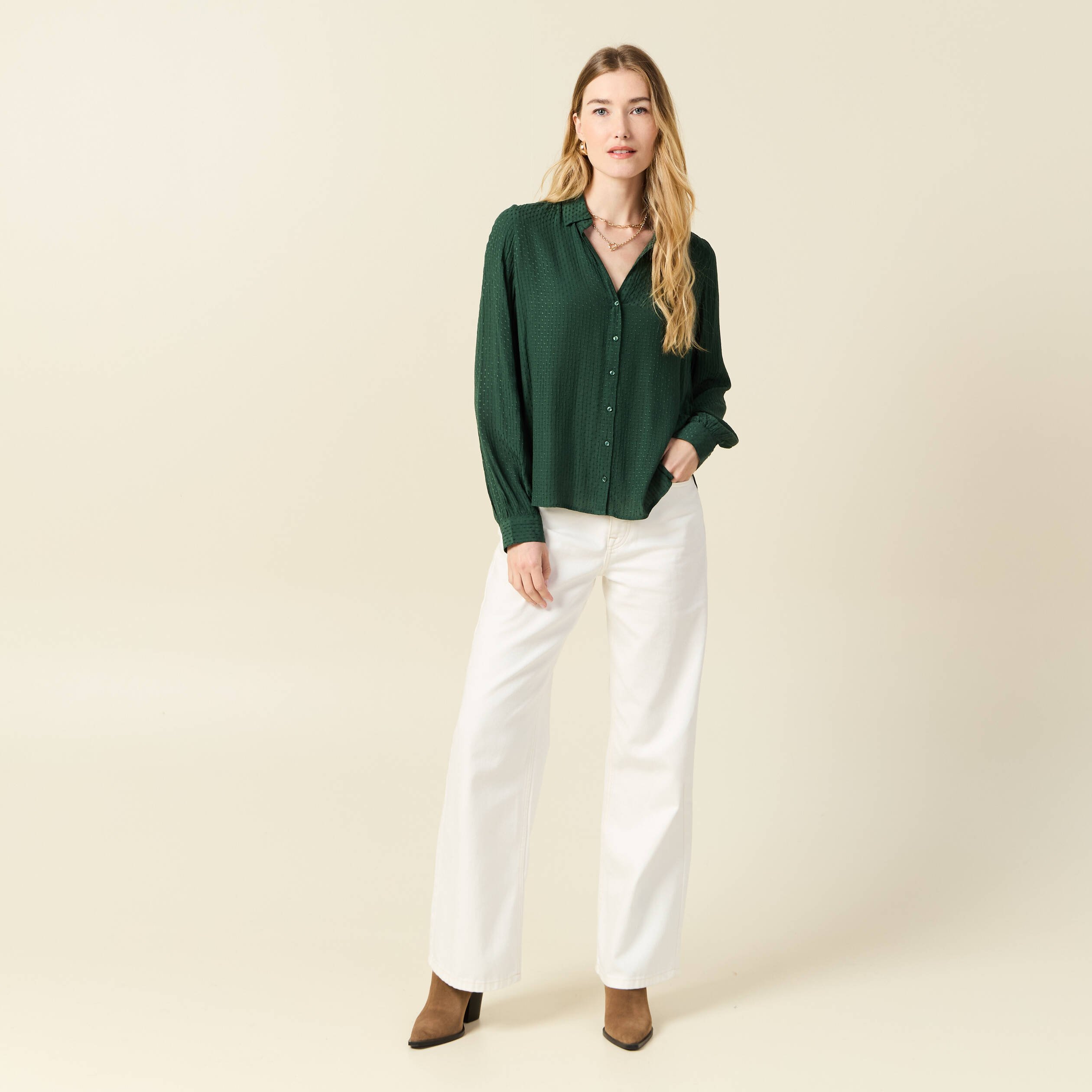 chemise manches longues vert fonce femme Chemise manches longues vert foncé femme