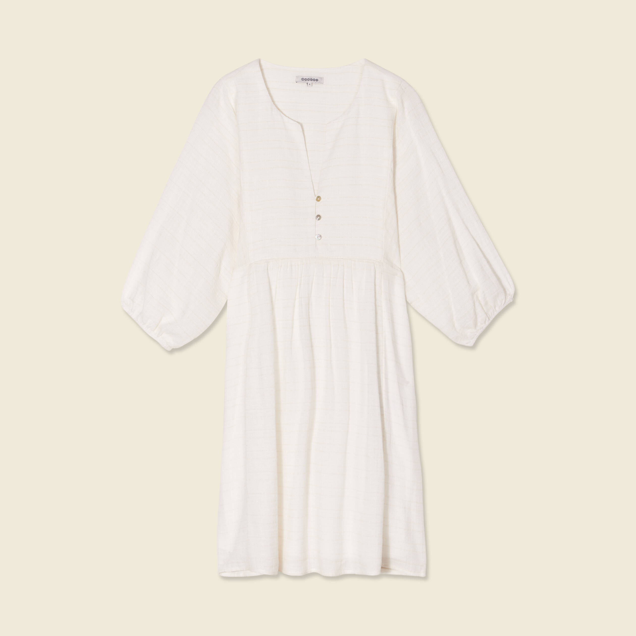 Robe &eacute;vas&eacute;e manches 3/4 ecru femme