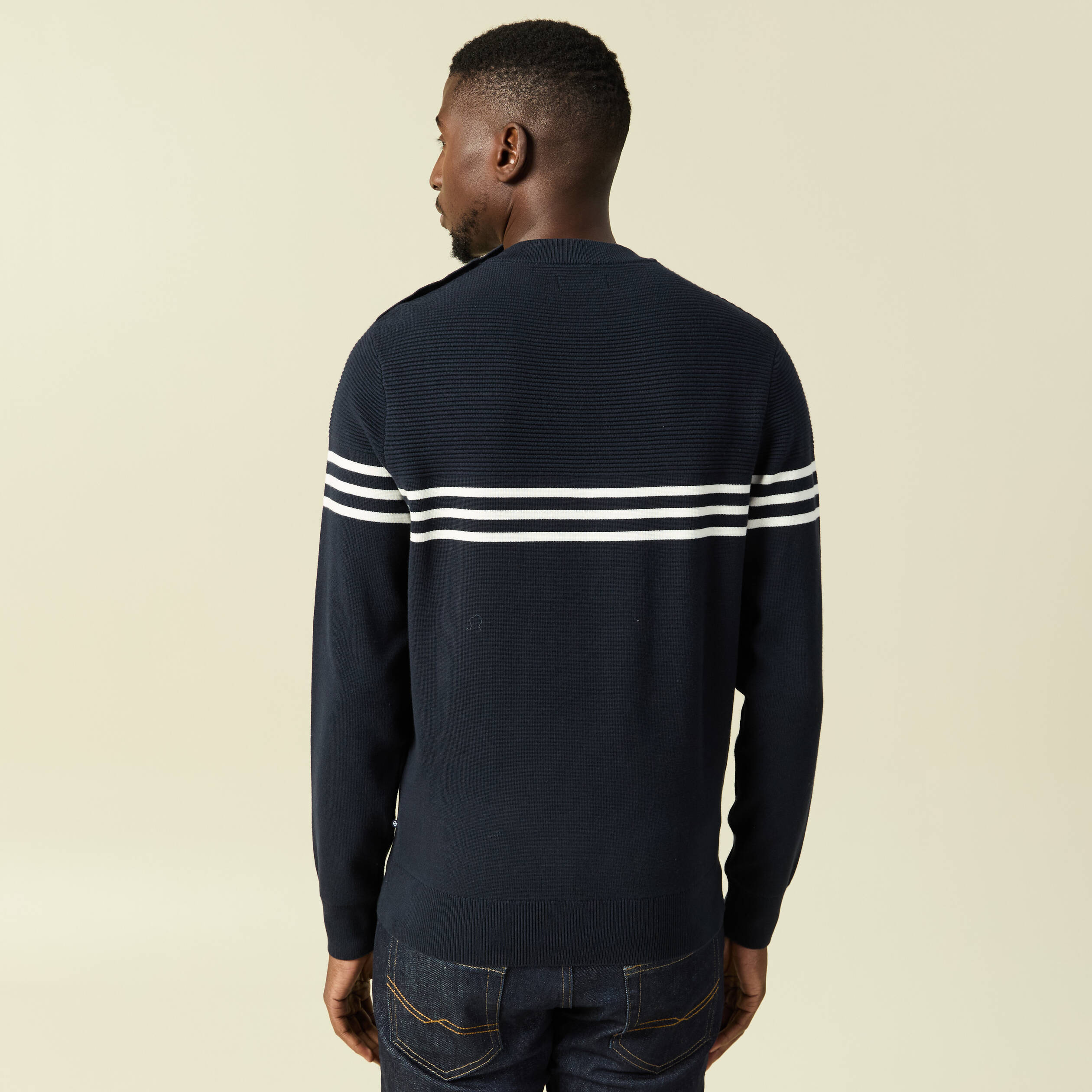 Pull fin col rond manches longues bleu marine homme