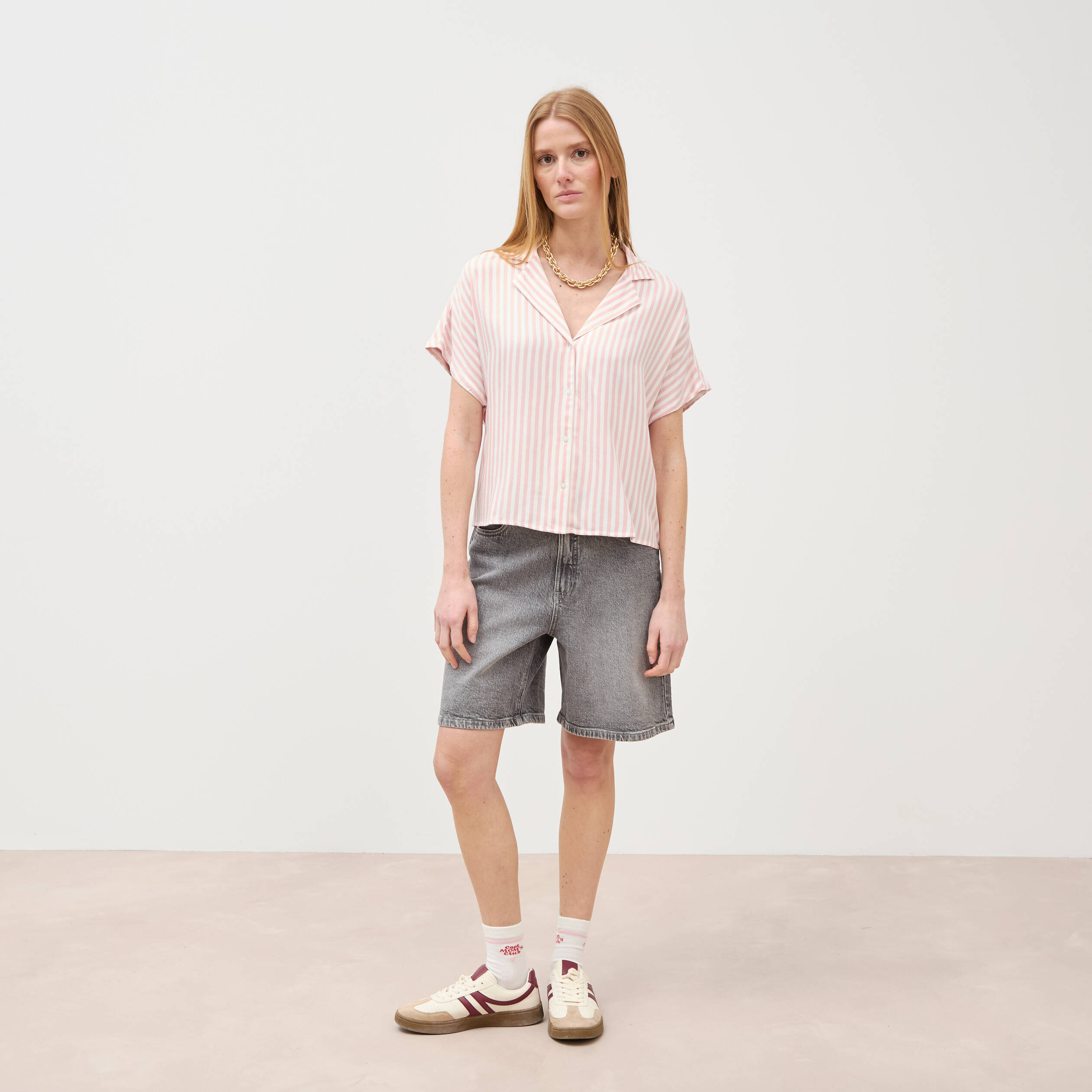 Chemise manches 3/4 rose pastel femme