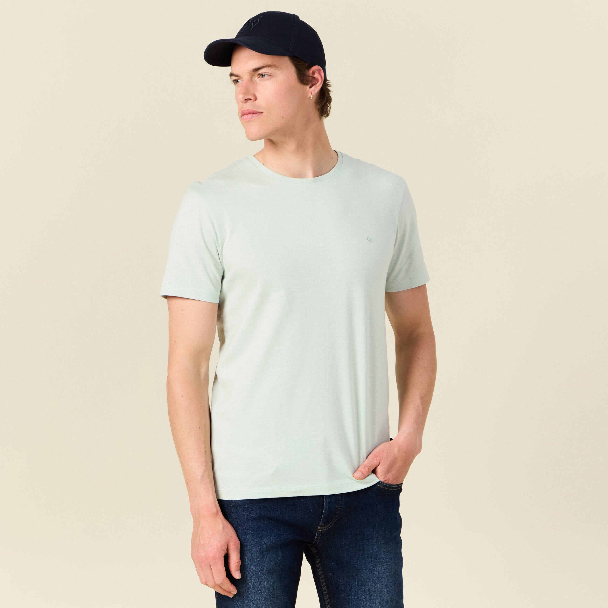 T-shirt cintr&eacute; col rond manches courtes bleu gris homme