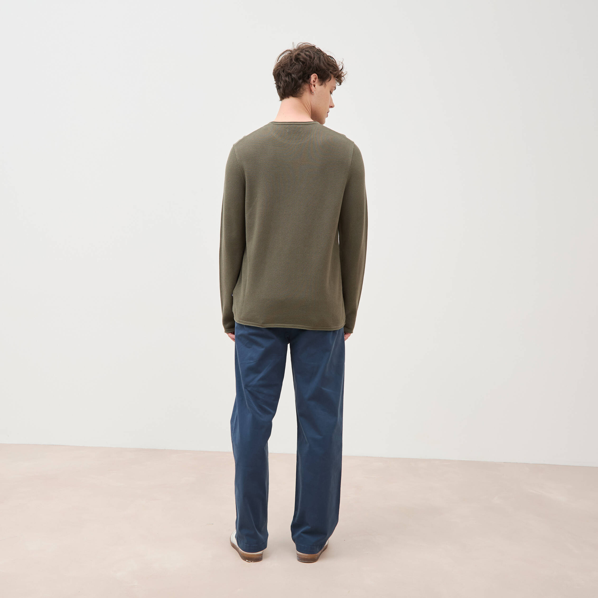 Pull col rond manches longues taupe homme