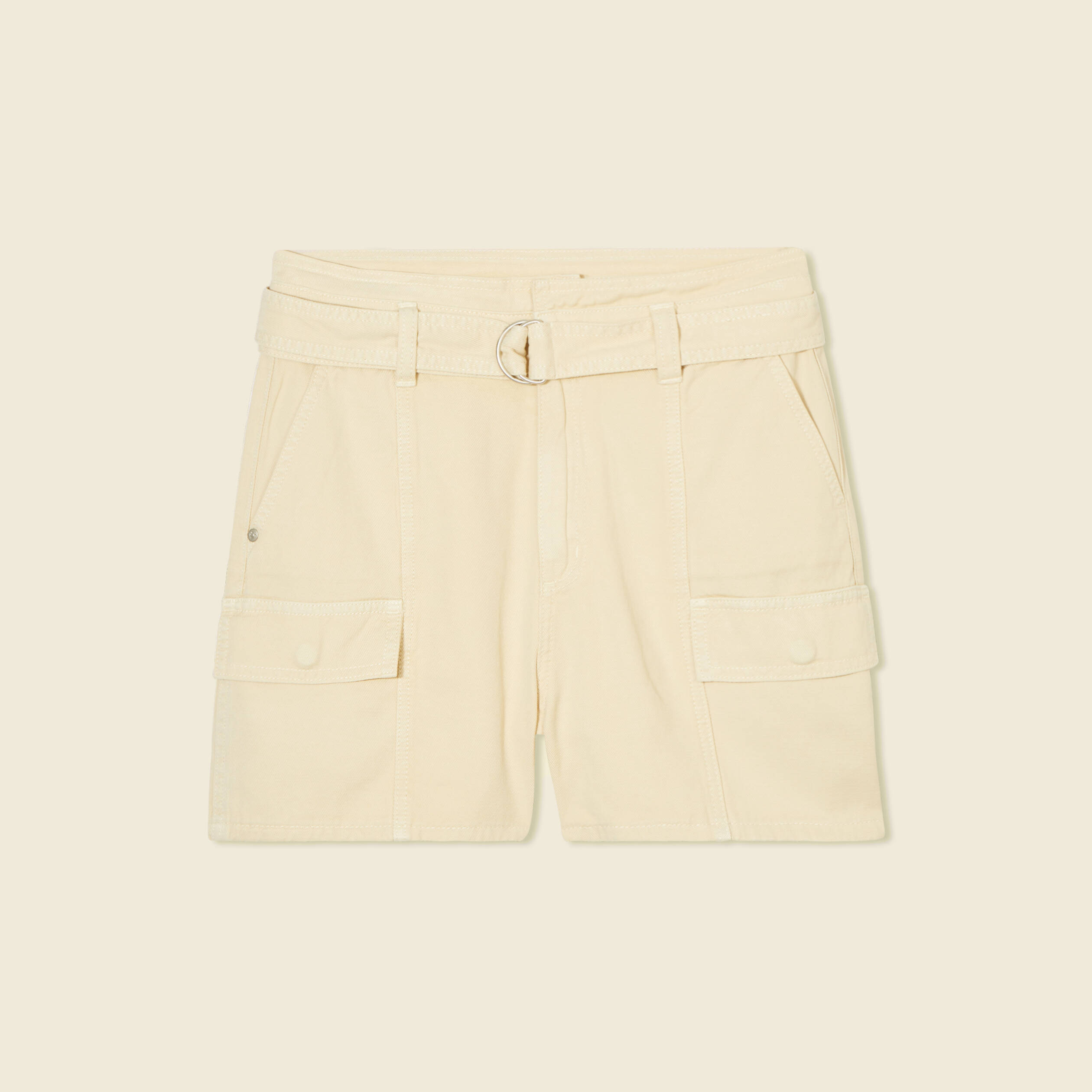 short cargo fluide ceinture creme femme Short cargo fluide ceinturé creme femme