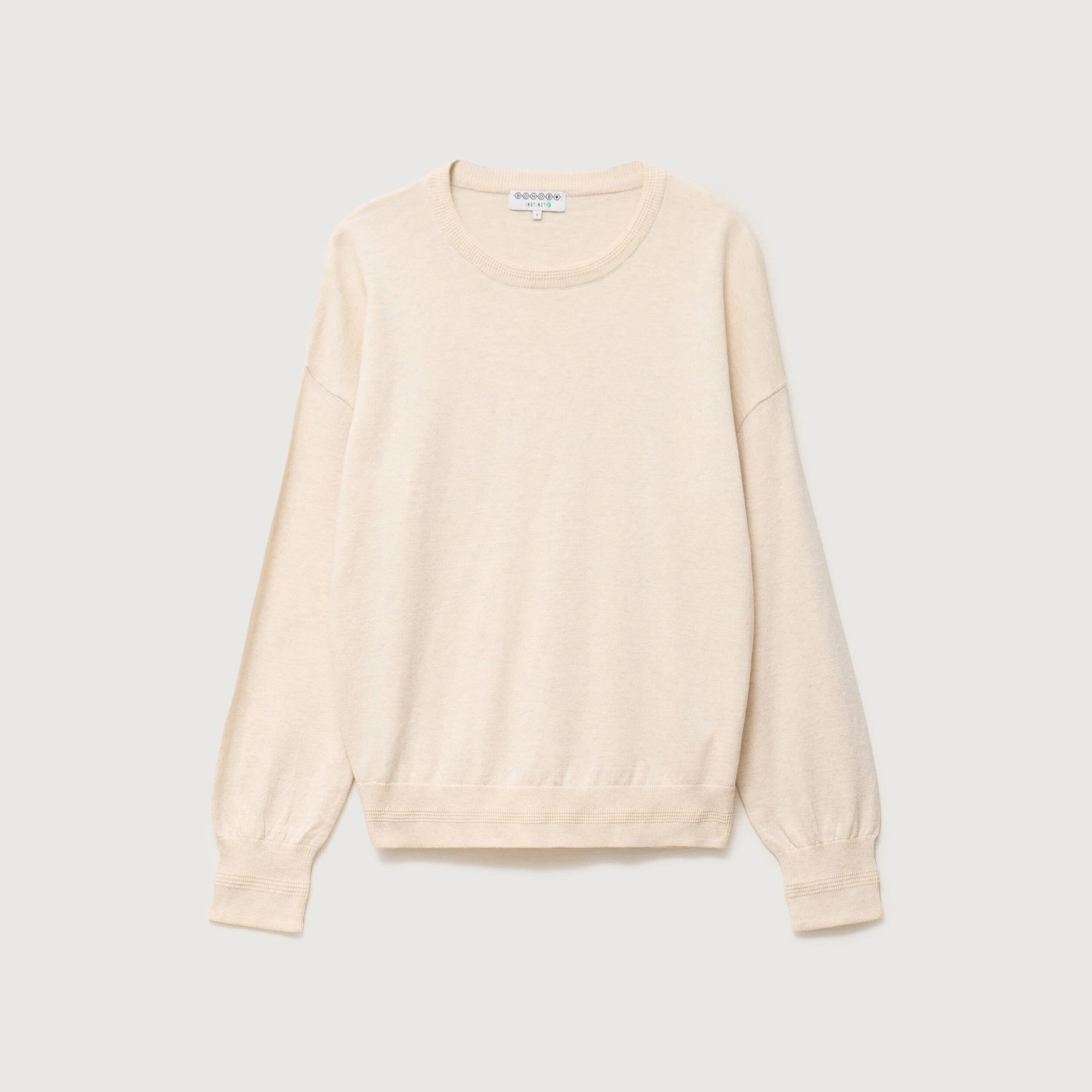 Pull oversize col rond manches longues creme femme