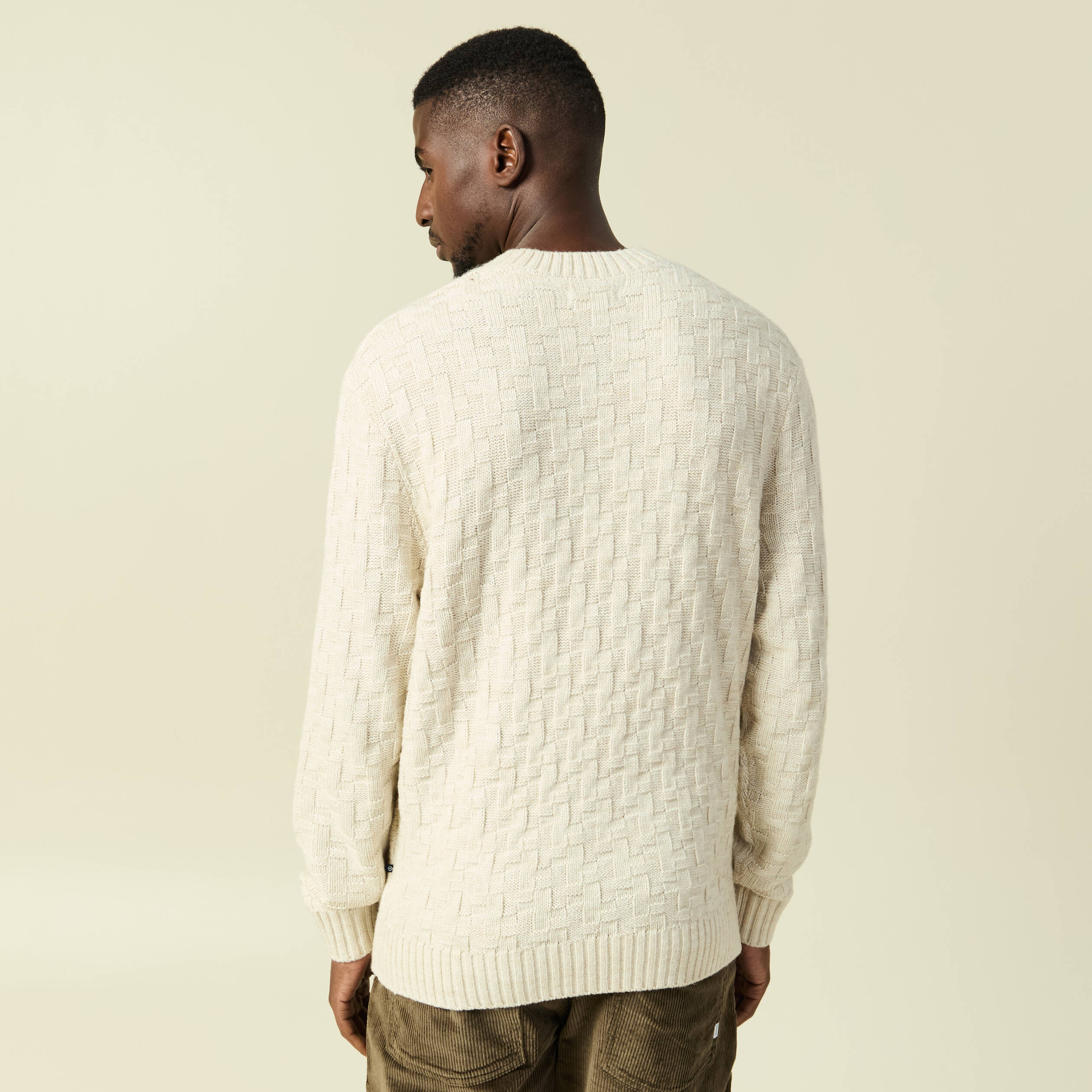 Pull manches longues col rond sable homme