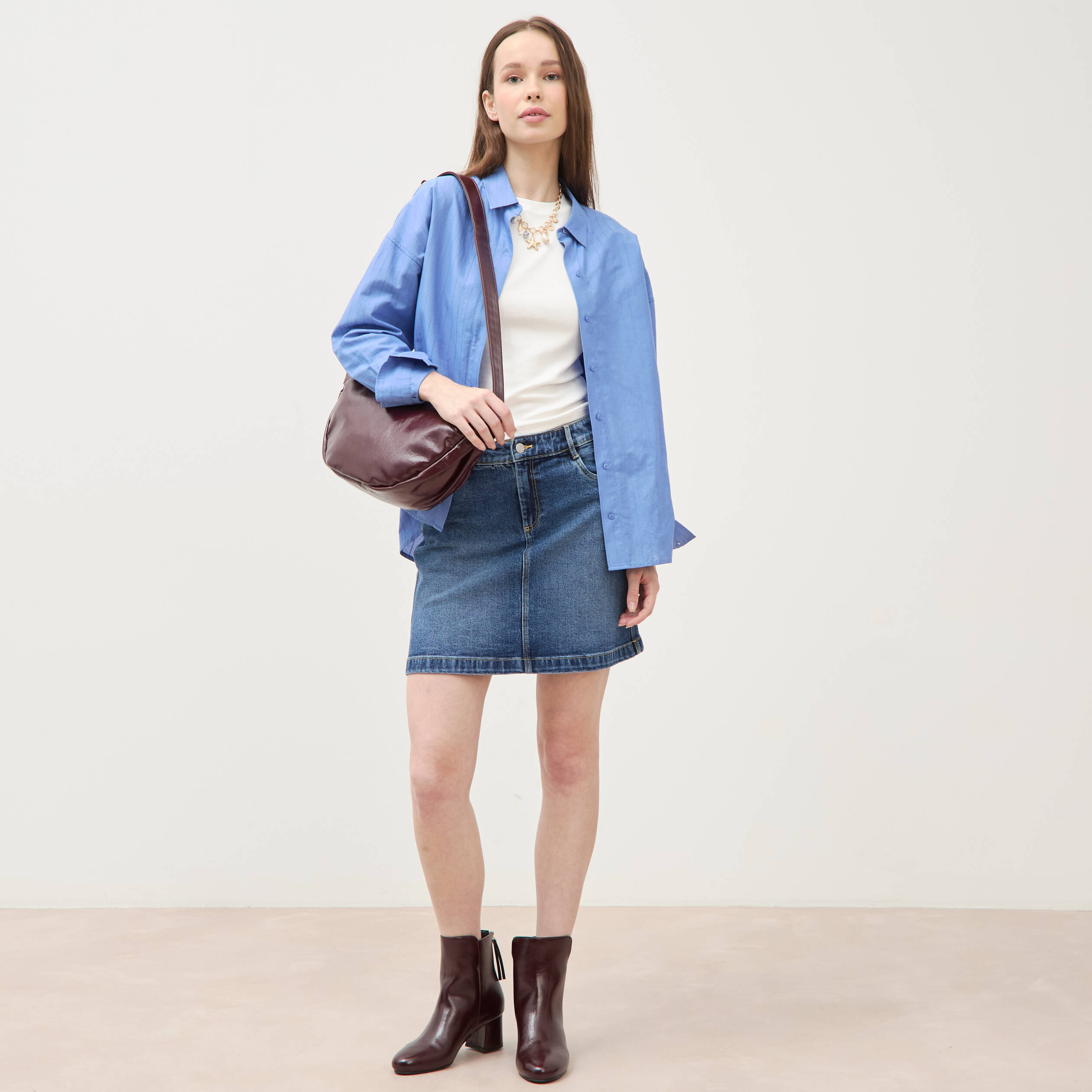 Mini-jupe en jeans bleu gris femme