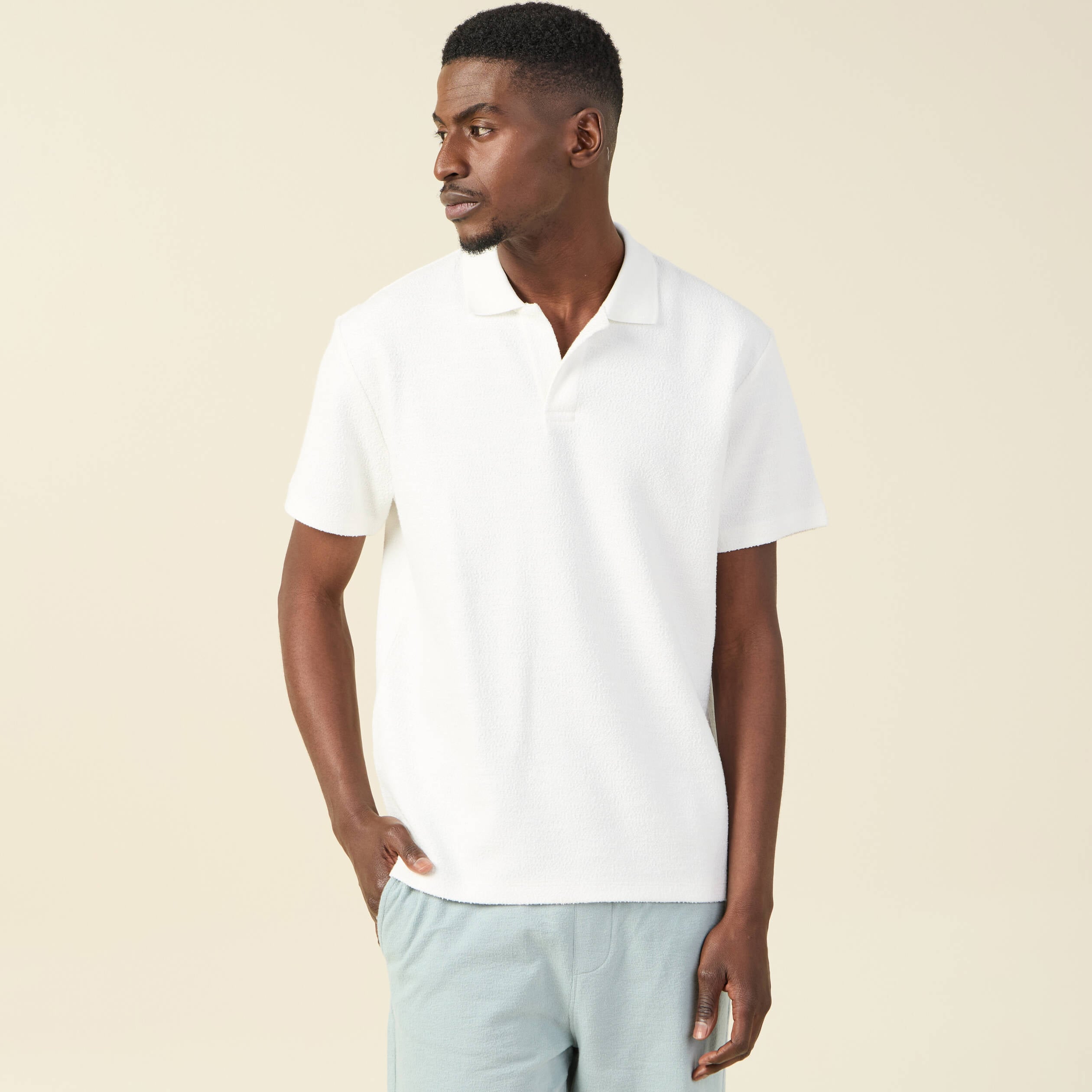 Polo manches courtes ecru homme