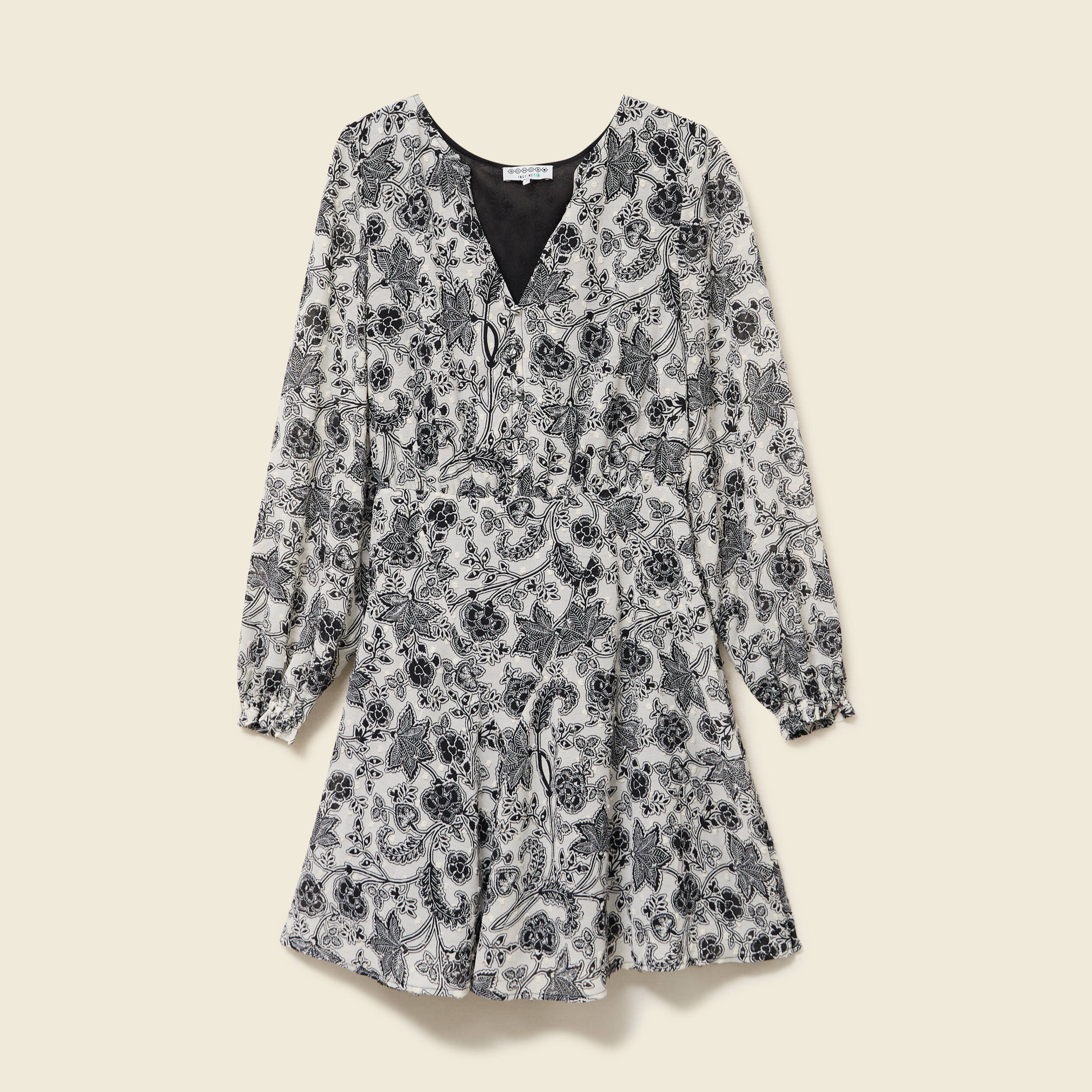 Robe fluide col v manches longues blanc femme