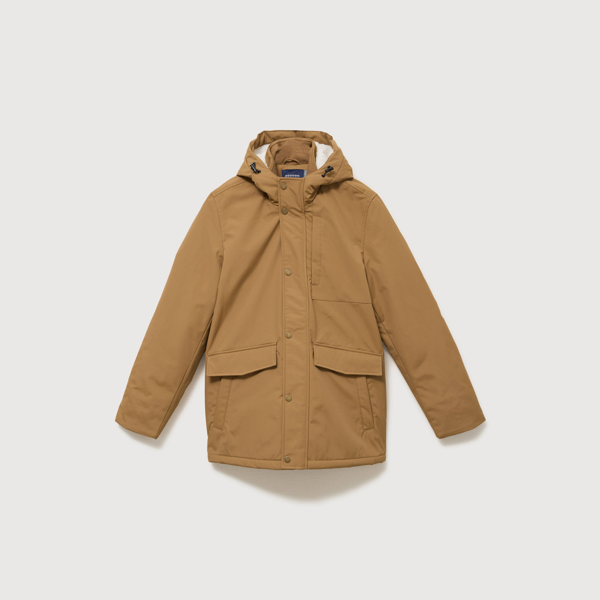 Parka longue droite &agrave; capuche vert kaki homme