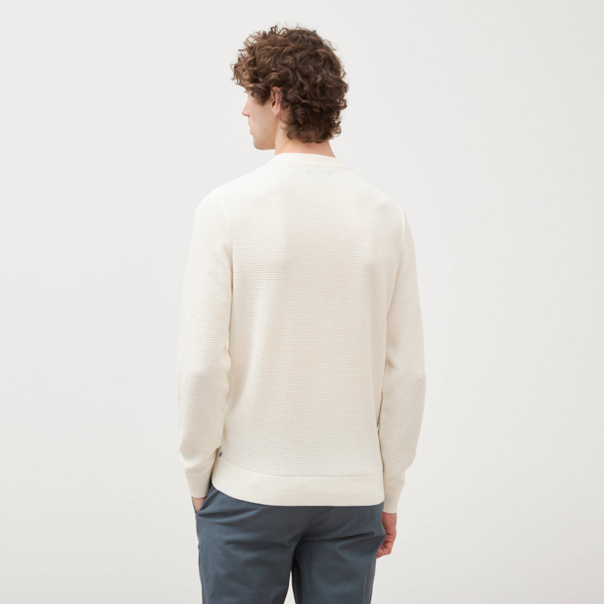 Pull col rond ecru homme
