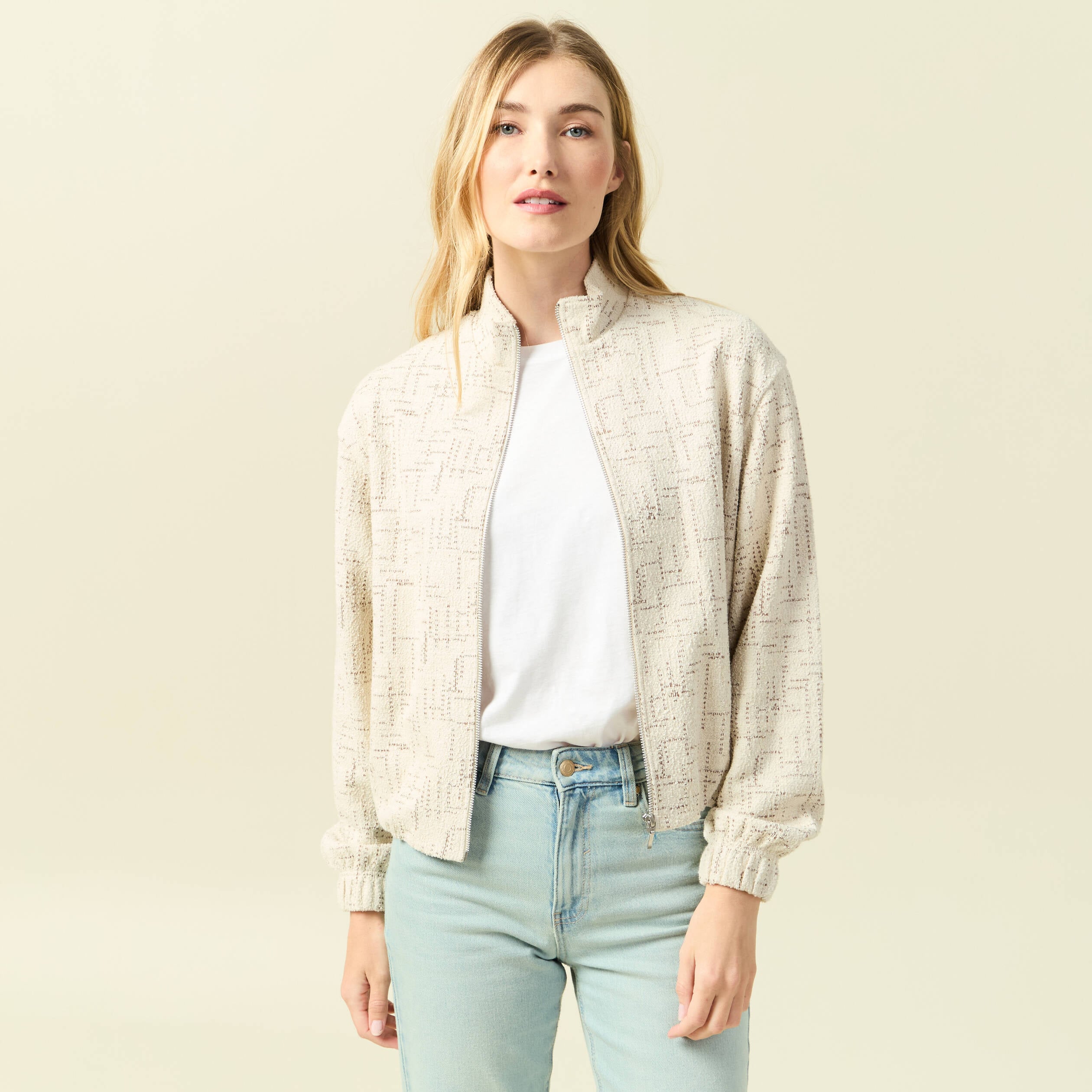 Veste manches longues col montant ecru femme