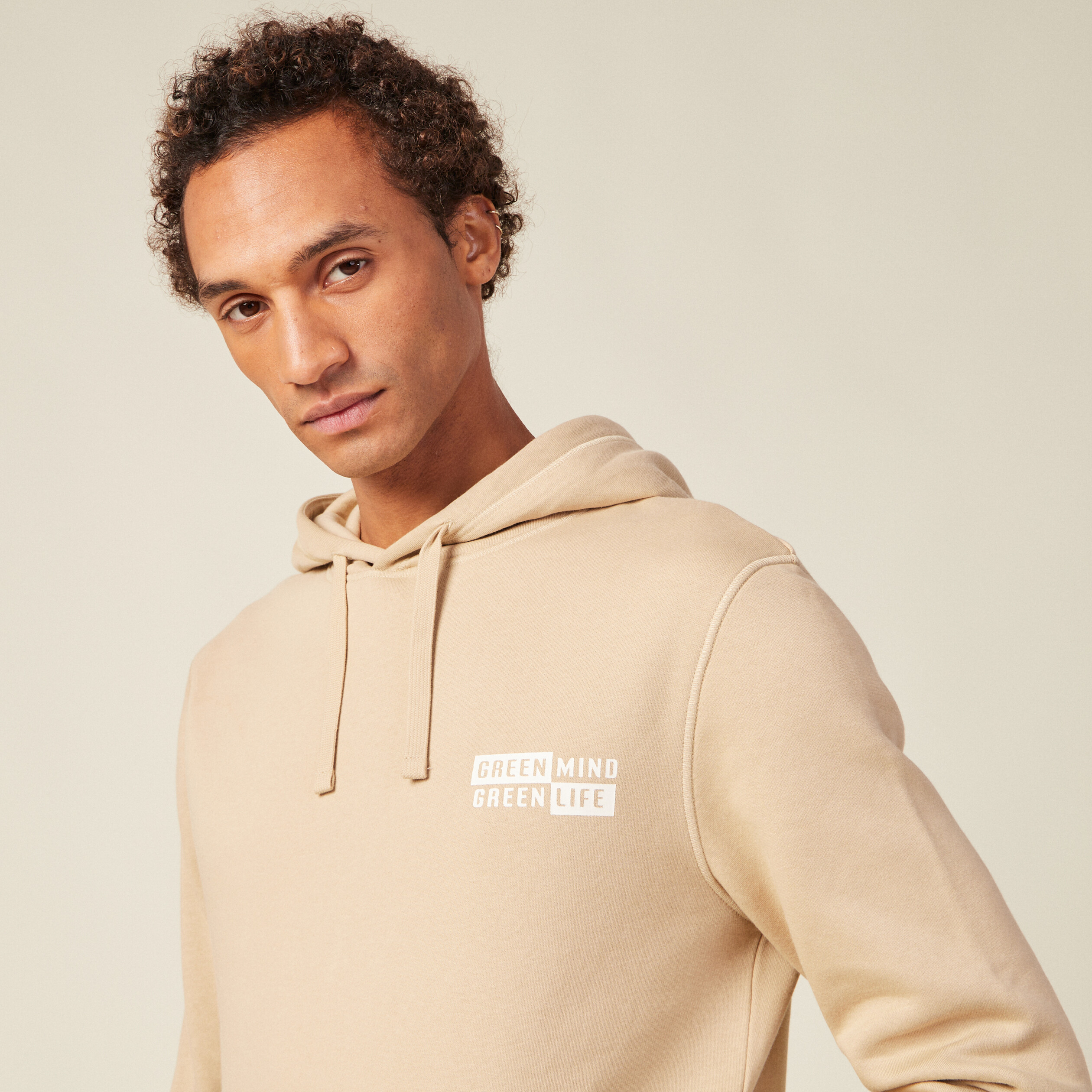 Sweat à capuche Logo, Beige