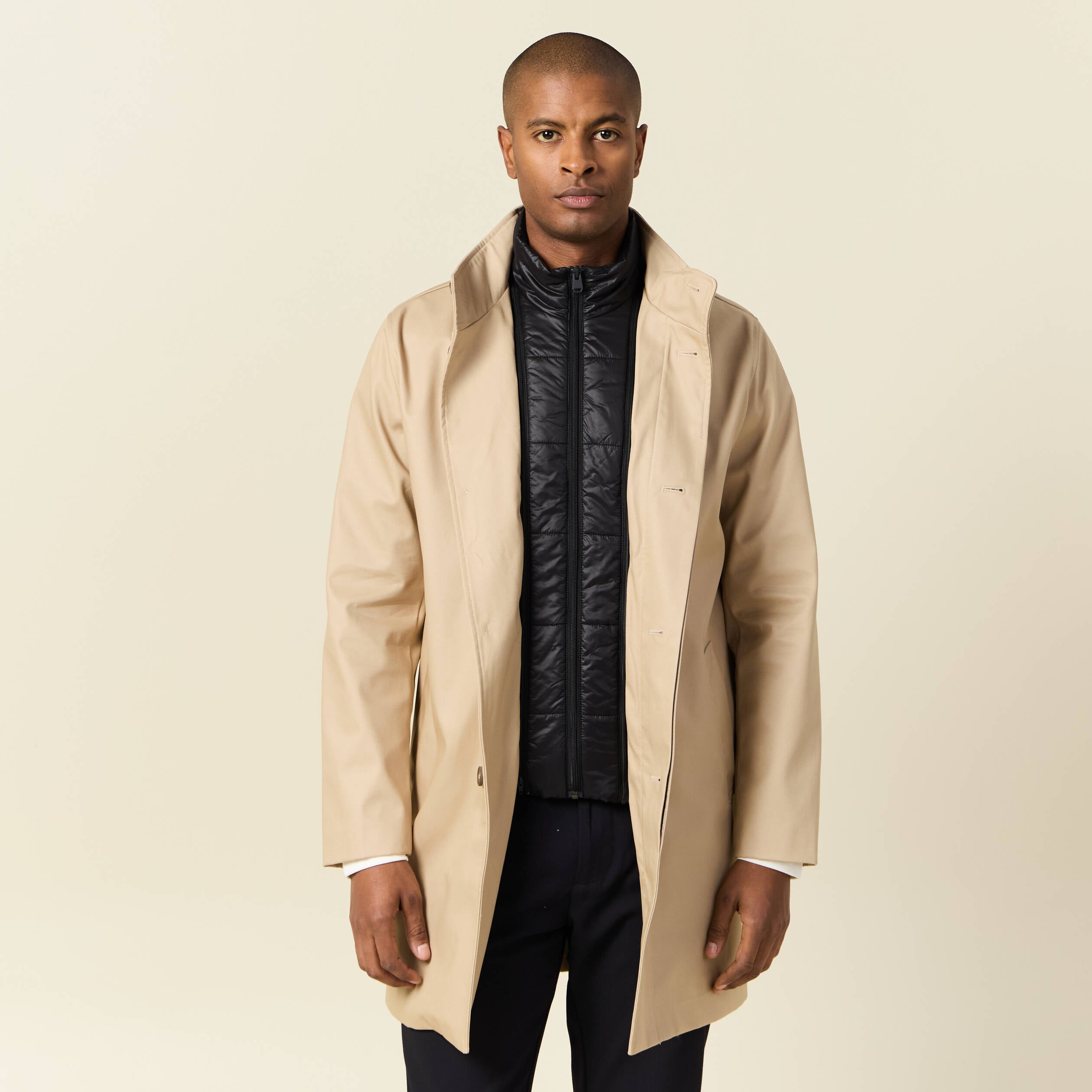 Trench mi-long col montant beige homme