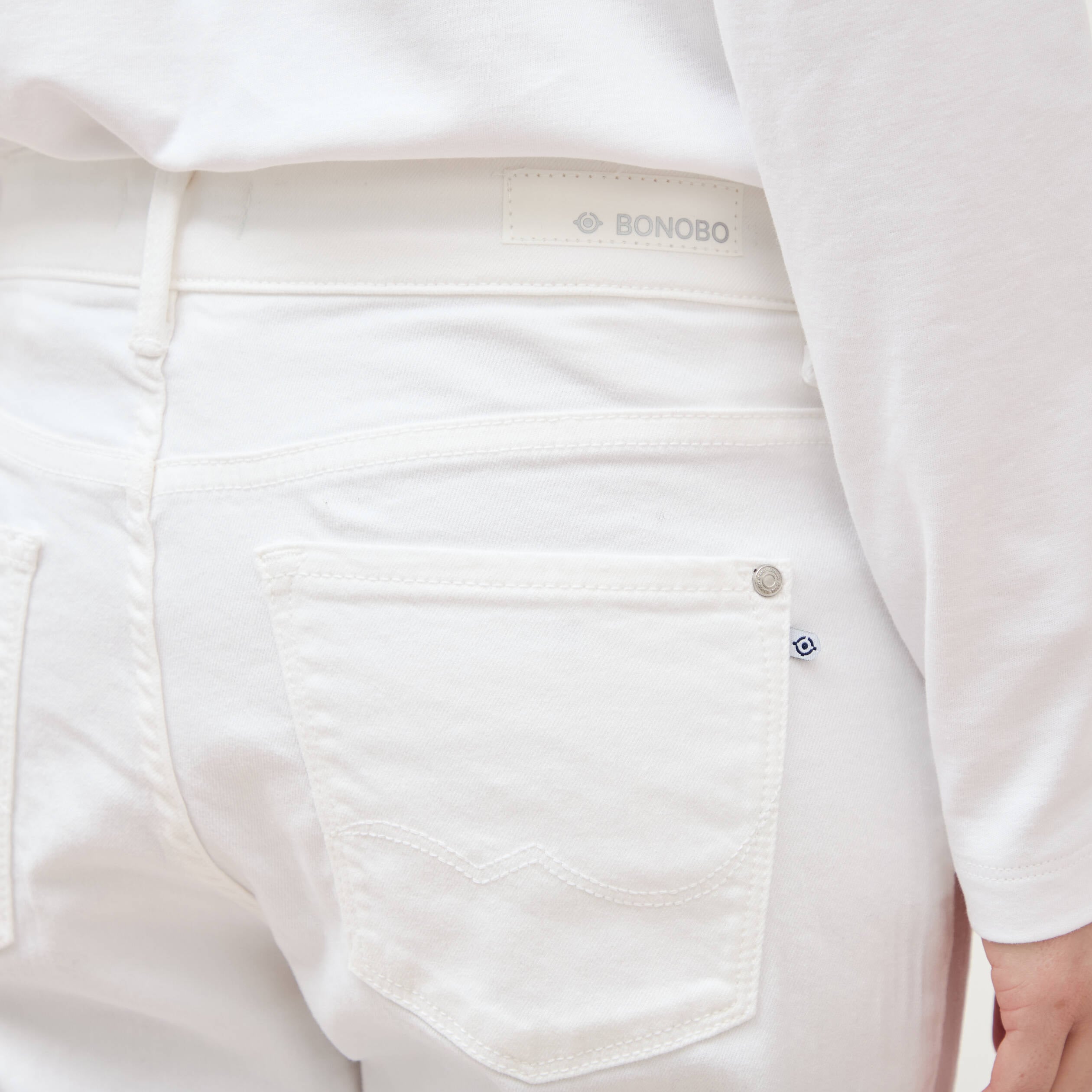 Jeans girlfriend taille haute denim blanc femme