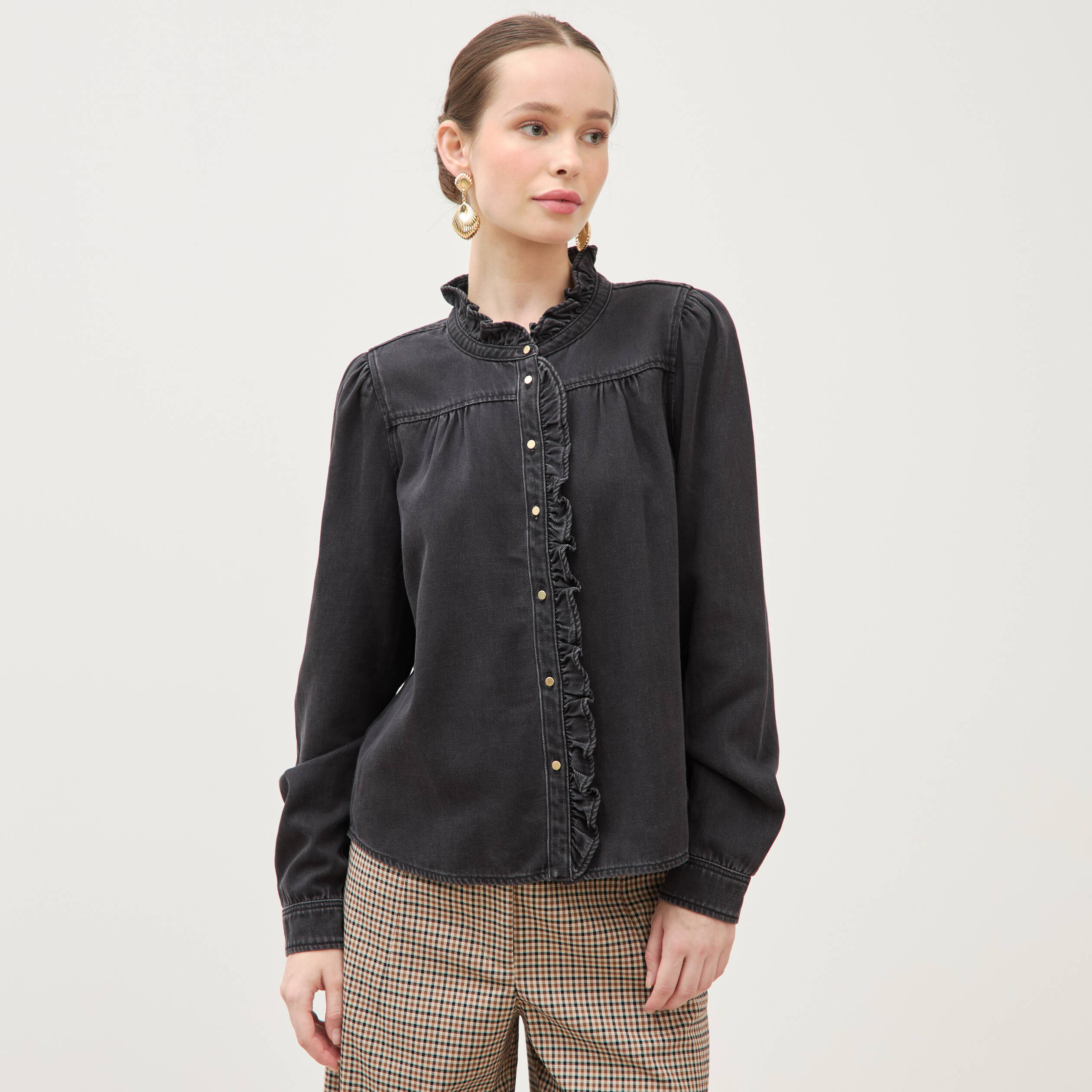 Chemise en jeans manches longues denim noir femme