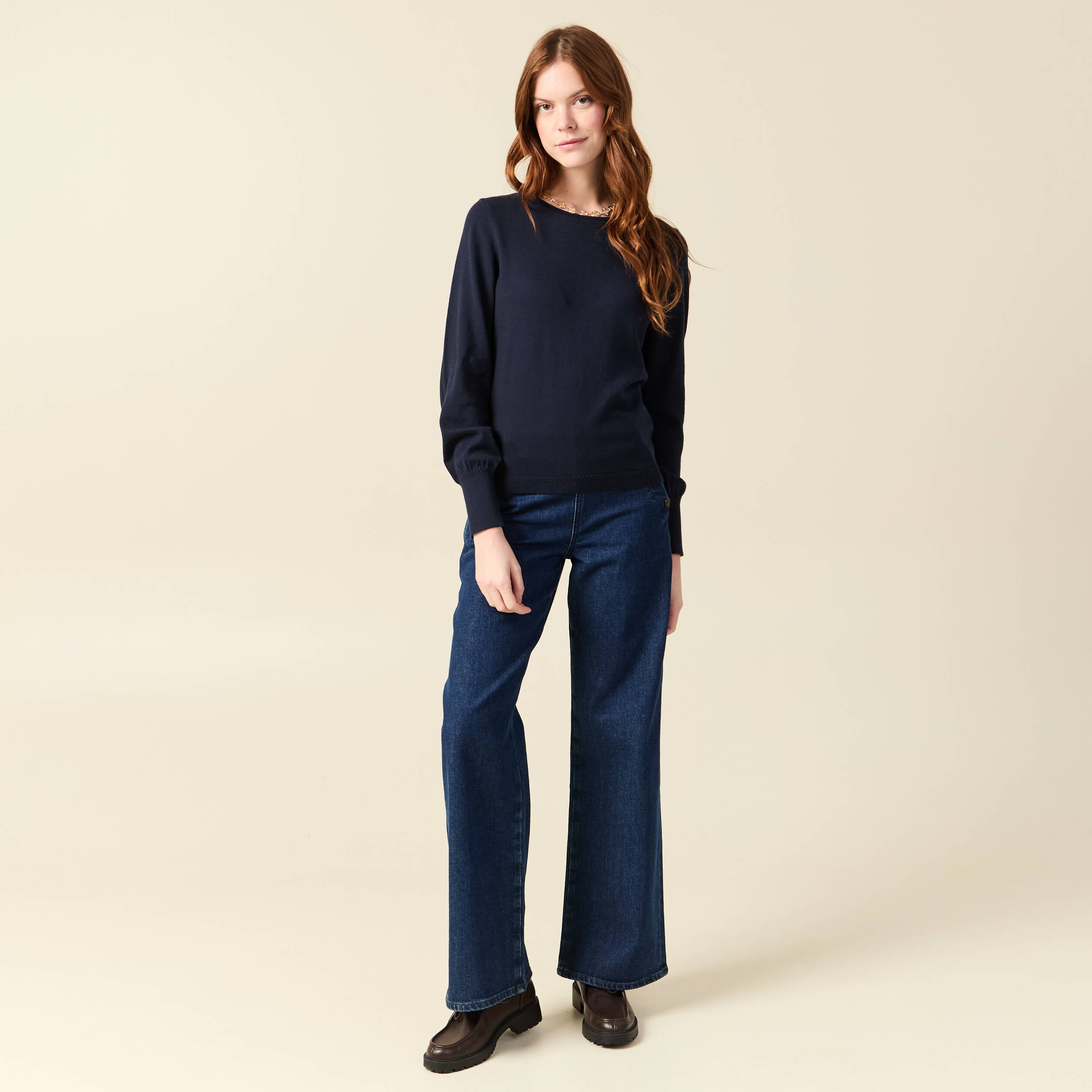 Pull manches longues bleu marine femme