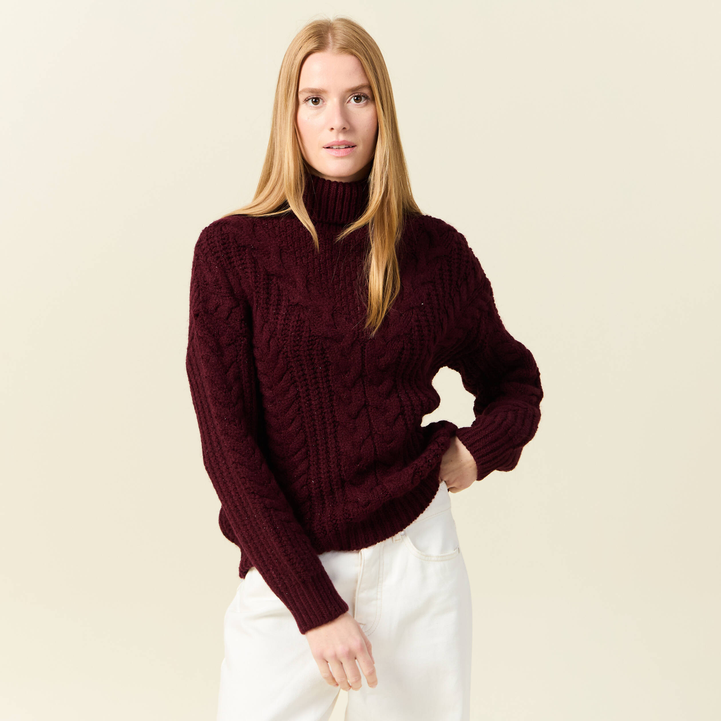 pull manches longues col roule rouge fonce femme Pull manches longues col roulé rouge foncé femme