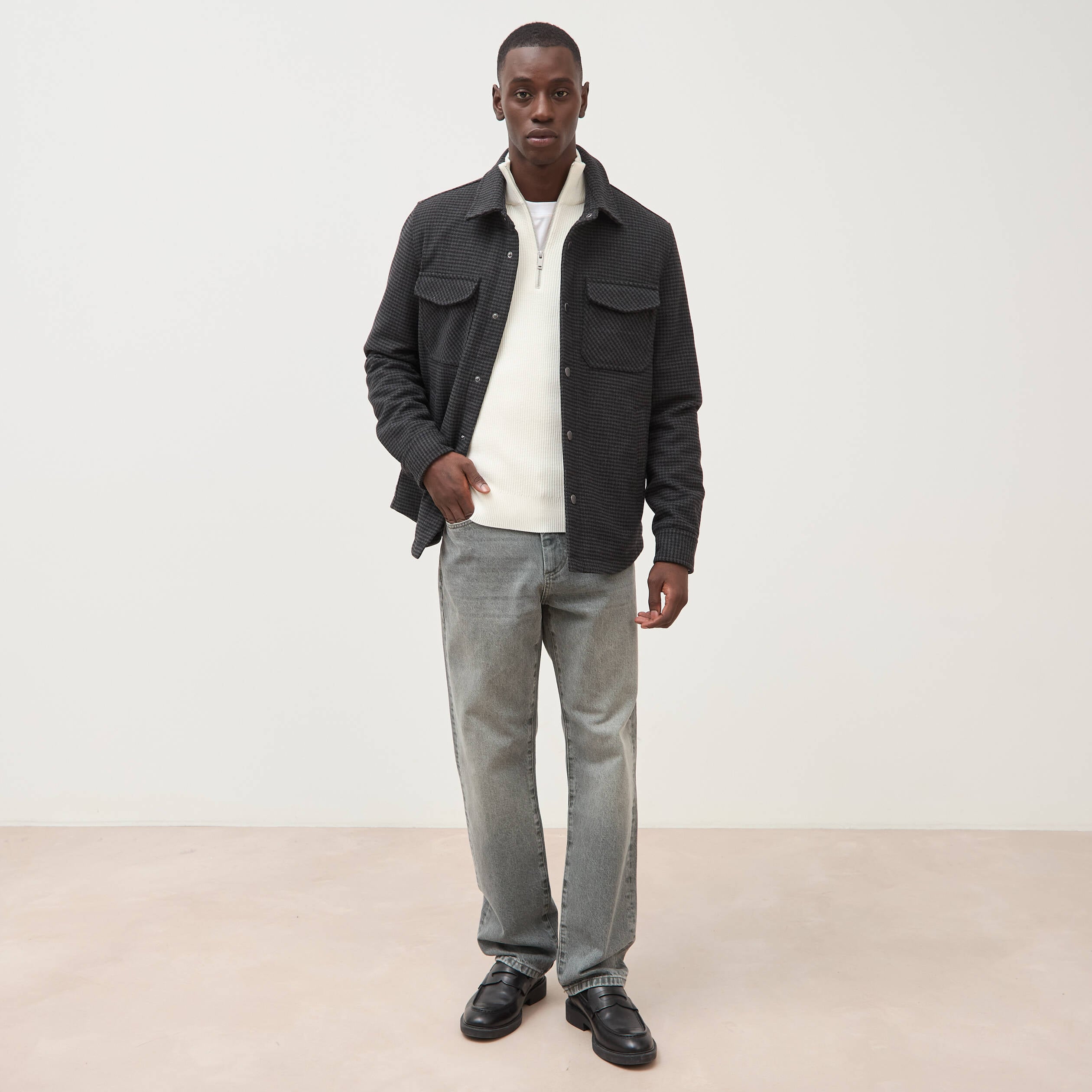 Pull col camionneur ecru homme