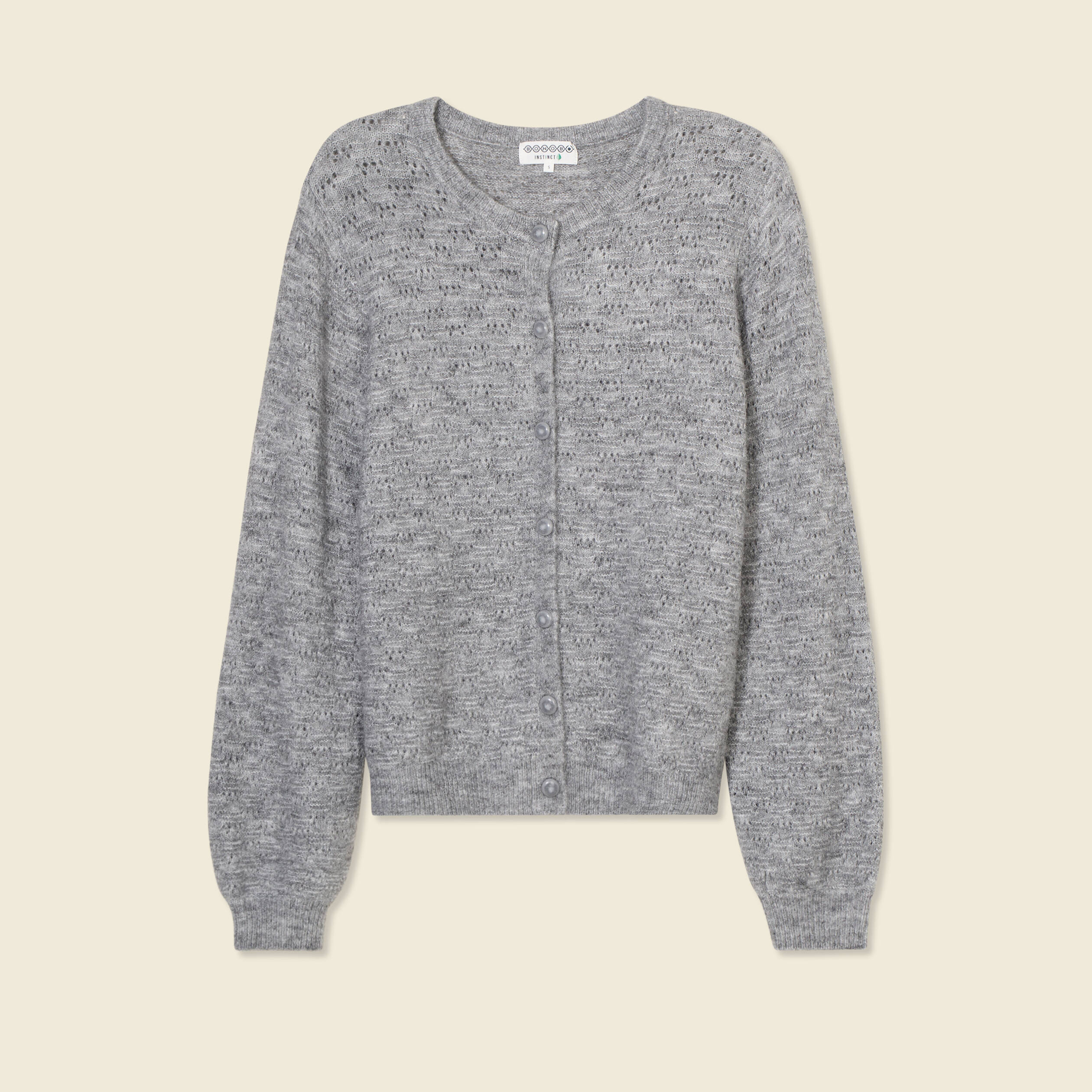 Gilet manches longues ajour&eacute; gris clair femme