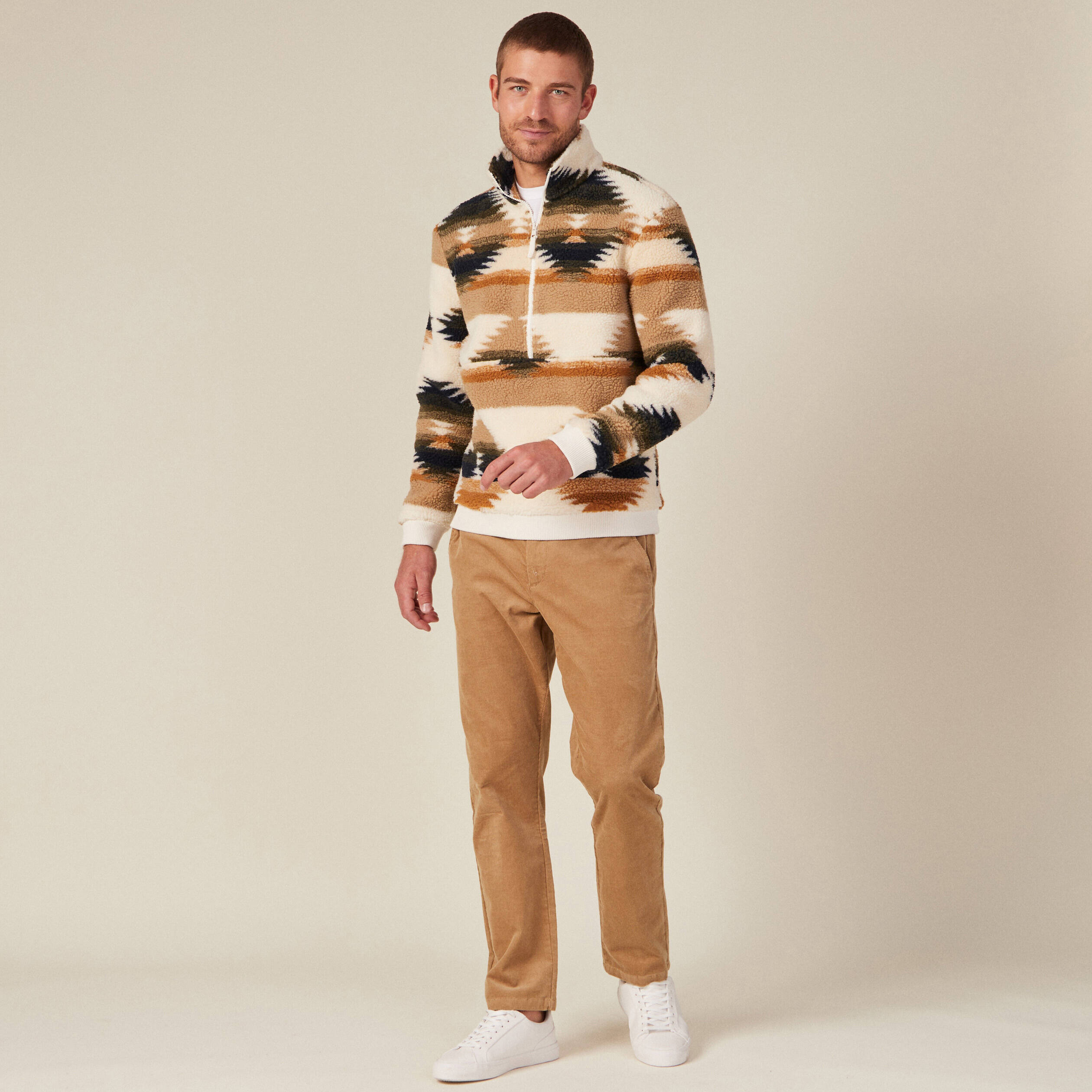 sweat col camionneur zippe ecru homme Sweat col camionneur zippé ecru homme