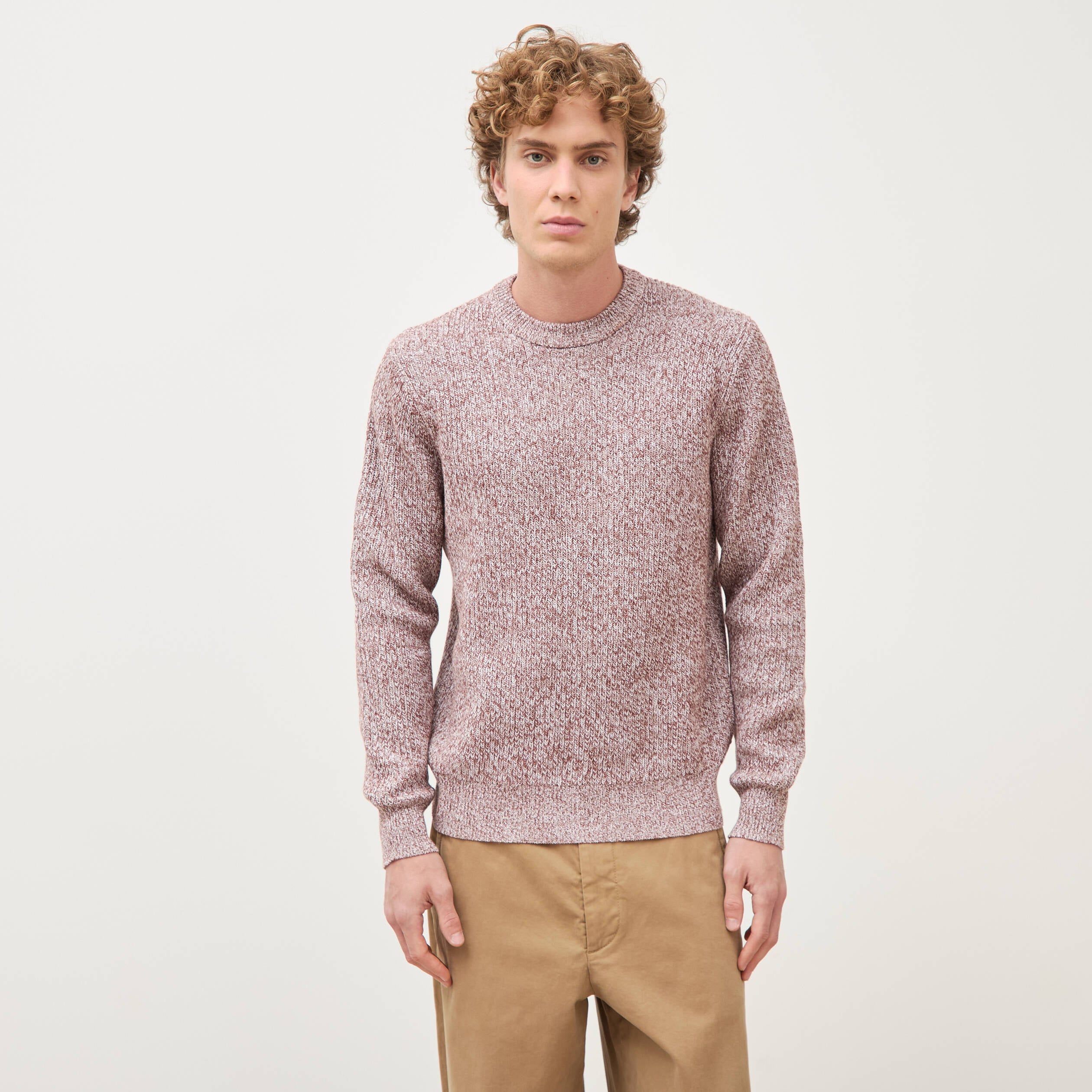 Pull manches longues marron fonc&eacute; homme